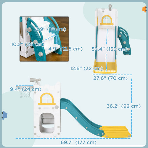 4 in 1 Toddler Slide with Basketball Hoop, Climber, Telescope, Storage Basket, for 1-3 Years Kids Indoor Use, Yellow