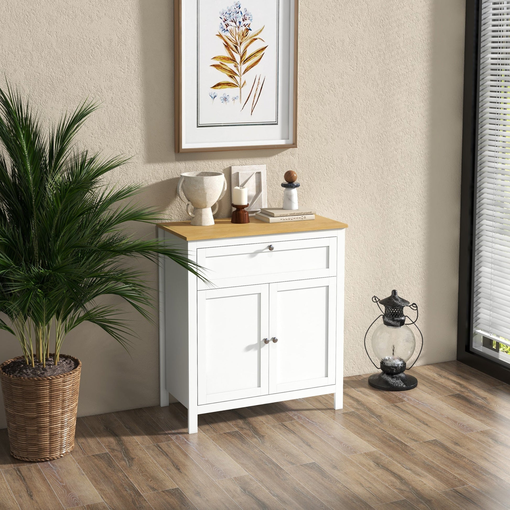 Sideboard Cabinet, Buffet Table with Drawer, Double Door Cupboard and Adjustable Shelf for Living Room, Entryway, White Bar Cabinets   at Gallery Canada