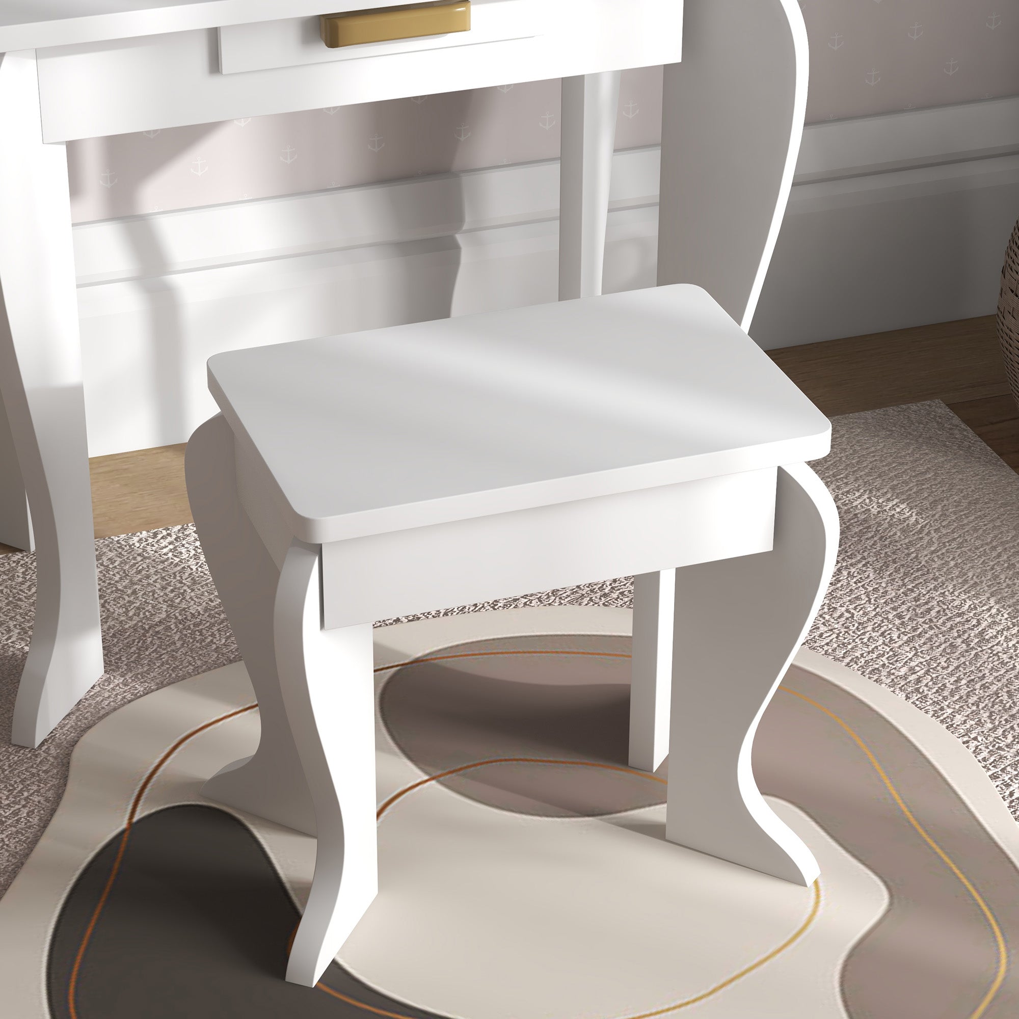 Kids Dressing Table and Chair Set, Girls Dressing Set, Makeup Desk with Drawer for 3-6 Years Old Kids, White Toy Vanity at Gallery Canada