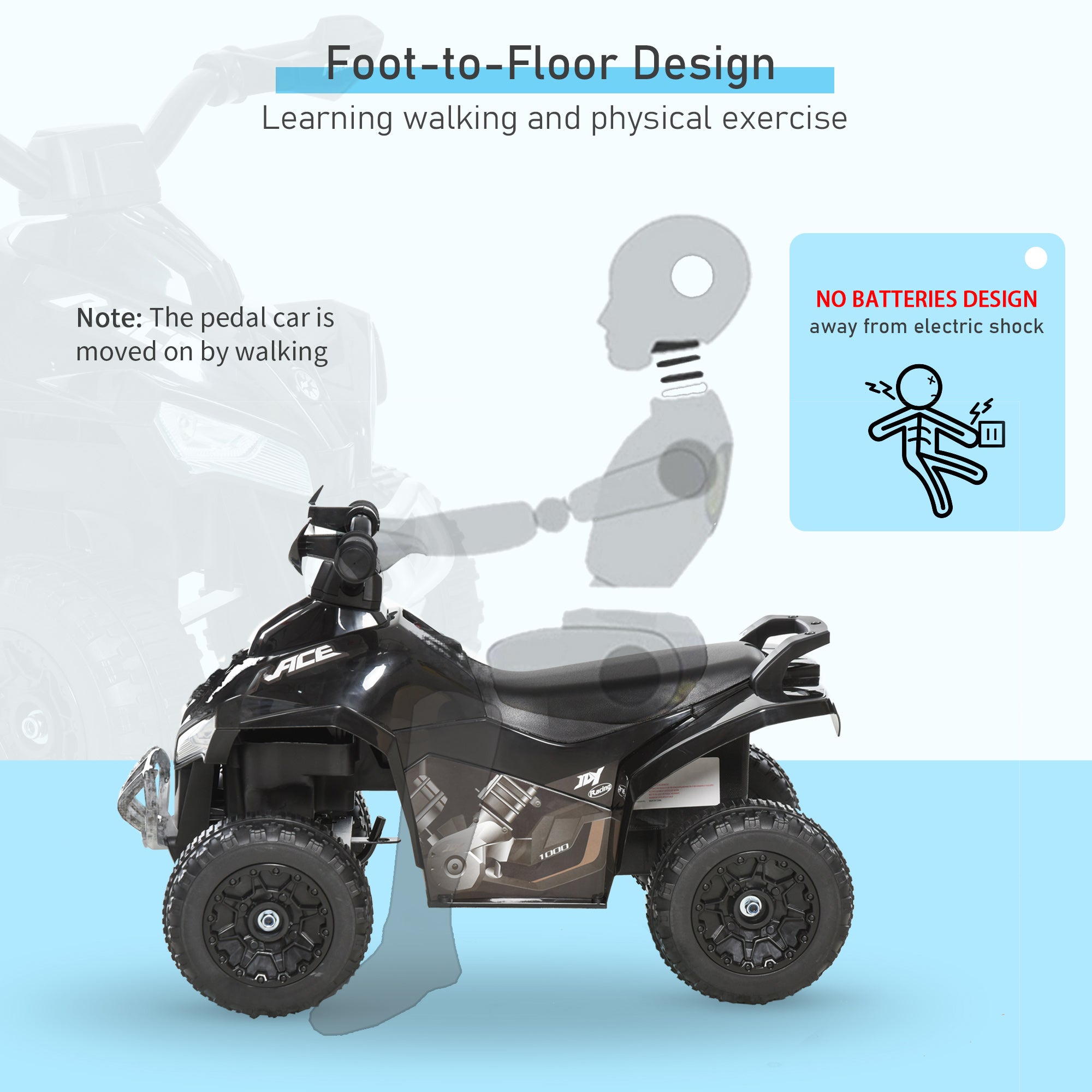 No Power 4 Wheels Ride on Toy for Kids, Foot To Floor Slider Toddler Ride-on Car with Music, Lightening, for 18-36 Months Black Push Cars for Toddlers at Gallery Canada