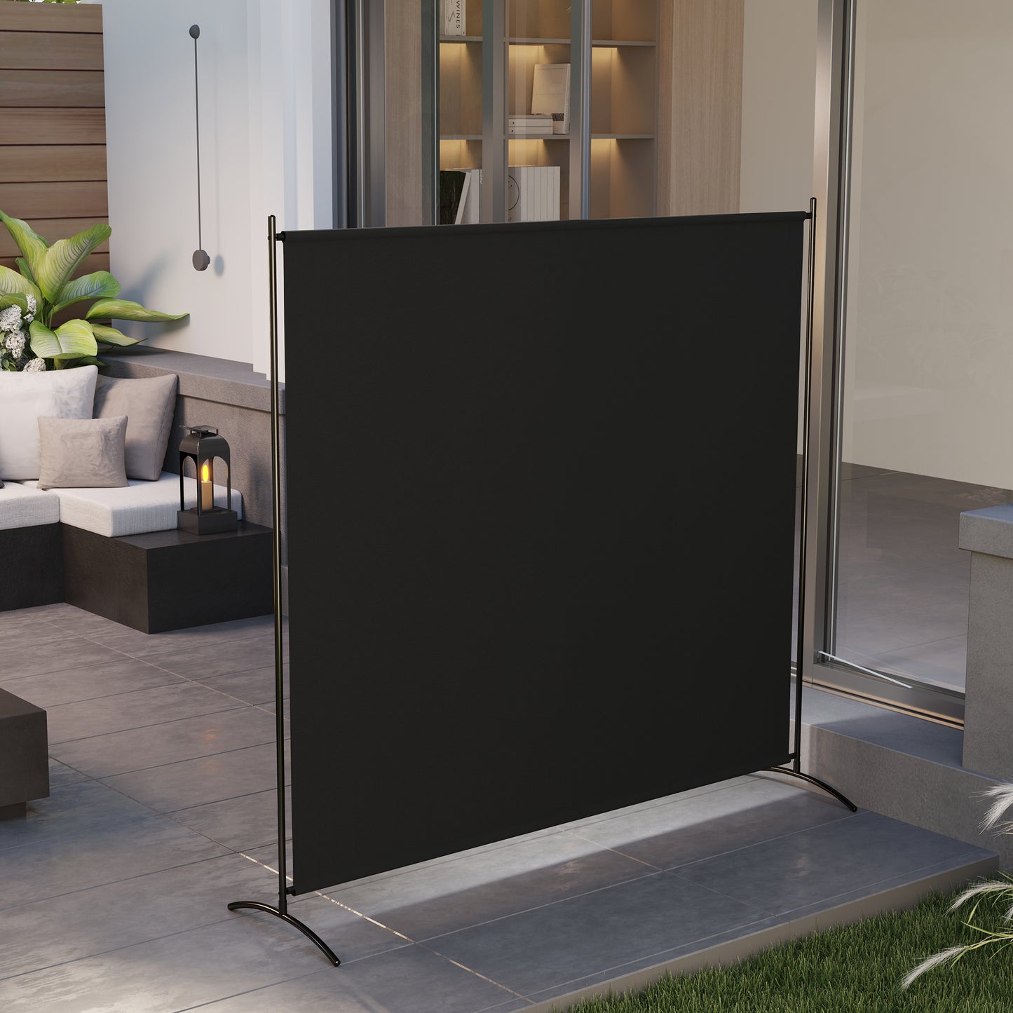 Single Panel Room Divider, UV30+ Privacy Screen, Indoor Outdoor Privacy Panel with Stable Base, Black Side Awnings at Gallery Canada