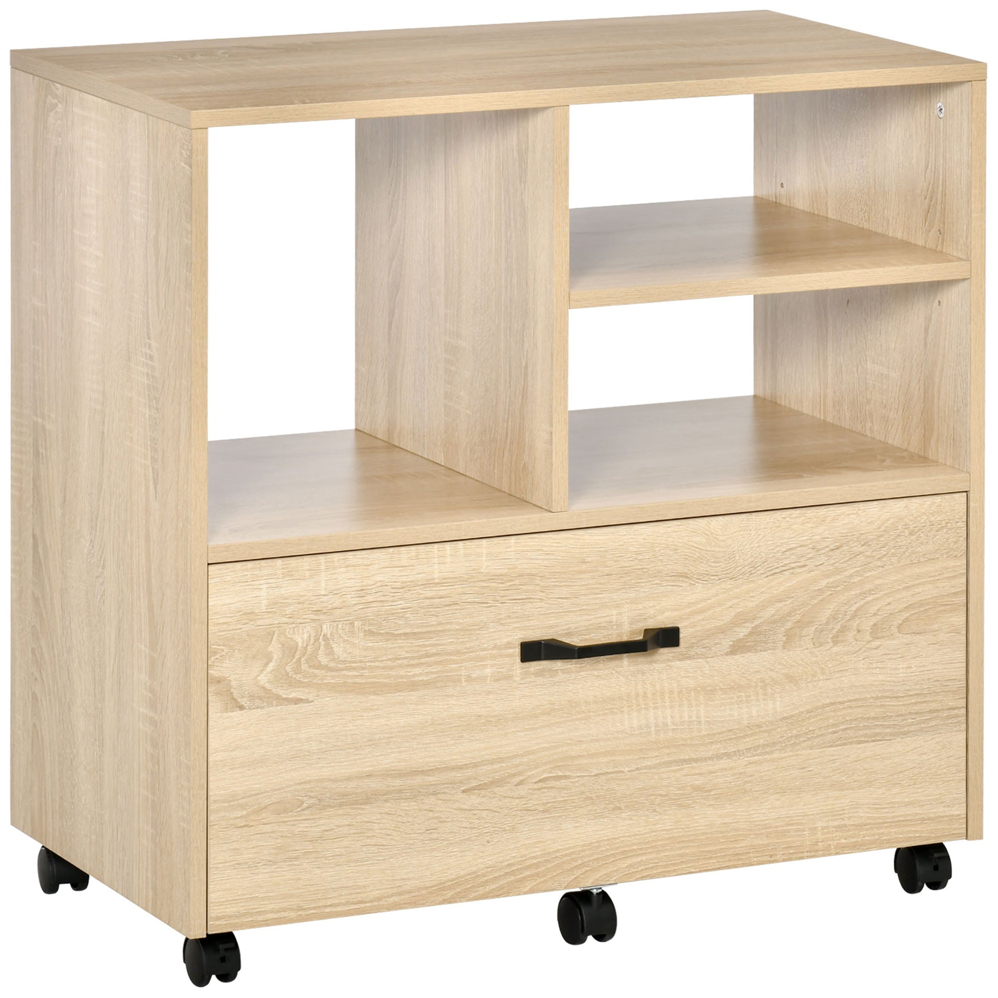 Lateral Filing Cabinet with Open Storage Shelf, Printer Stand, Mobile Office File Cabinet with Wheels for Letter and Legal Sized Files, Natural Office Cabinets & Cupboards Natural at Gallery Canada