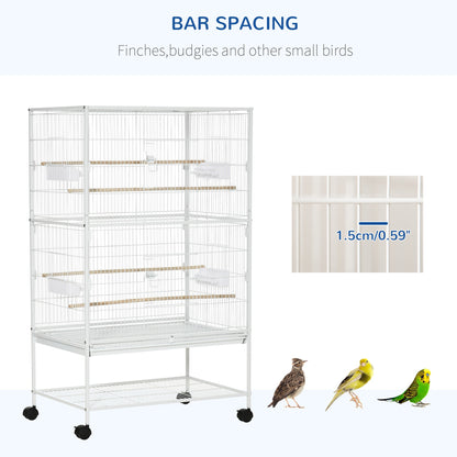 52" Large Rolling Steel Bird Cage Bird House with Rolling Stand, Storage Shelf, Wood Perch, Food Container, White Bird Cages   at Gallery Canada