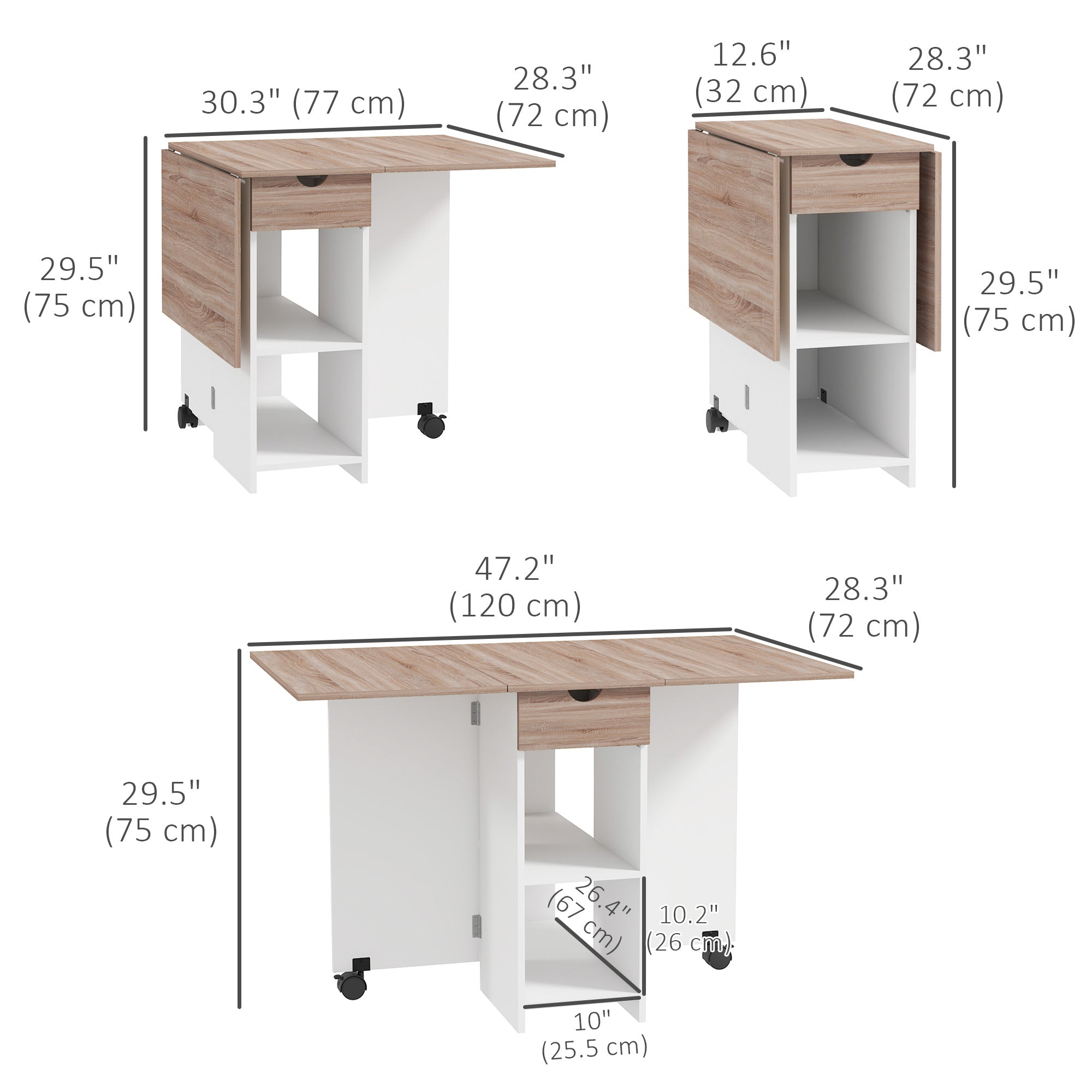 Folding Dining Table with Storage, Drop Leaf Kitchen Table with Drawer and Shelves for Small Spaces, Oak Bar Tables & Dining Tables   at Gallery Canada