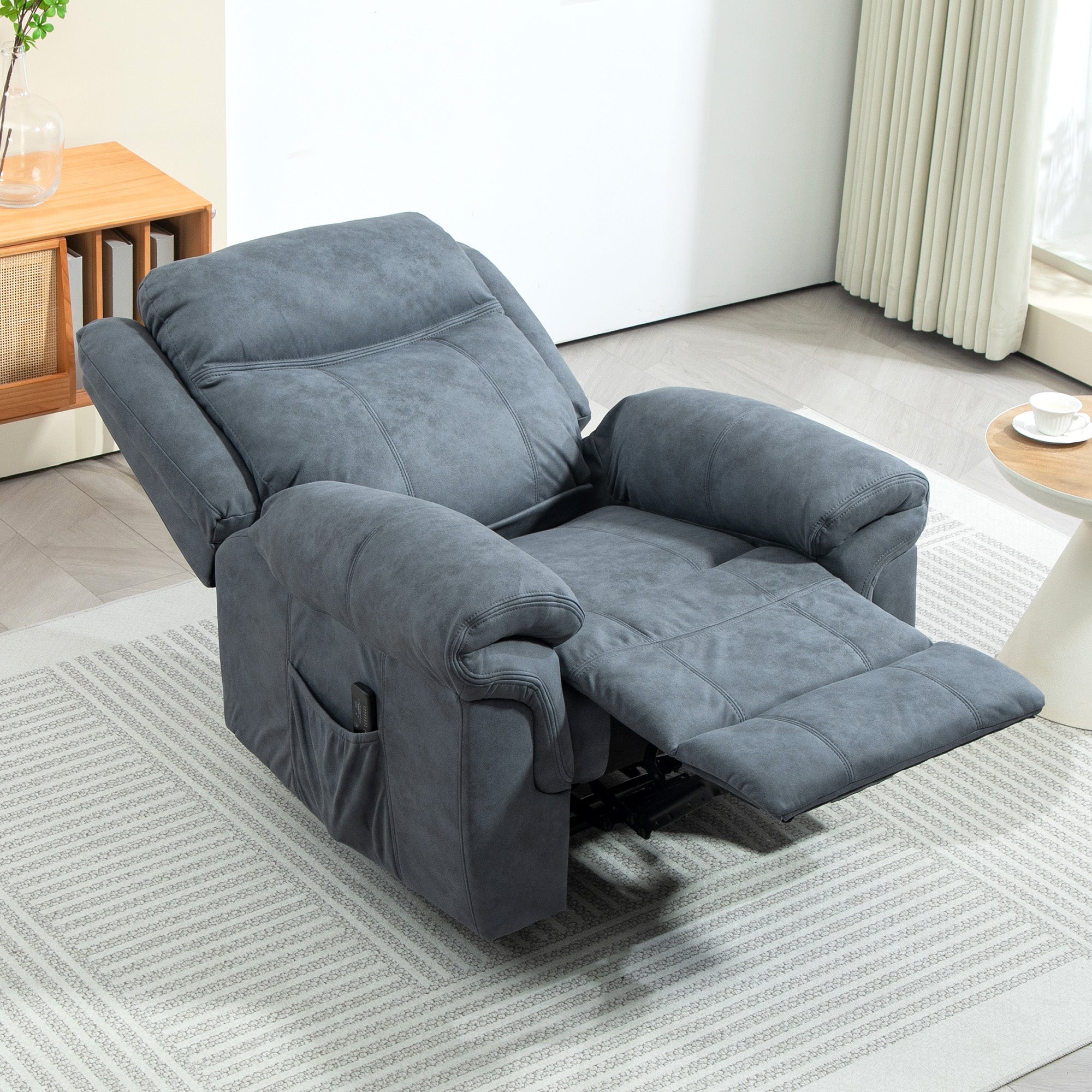 Manual Recliner Chair with Vibration Massage, Side Pockets, Microfibre Reclining Chair for Living Room, Blue Sofas & Reclining Chairs at Gallery Canada