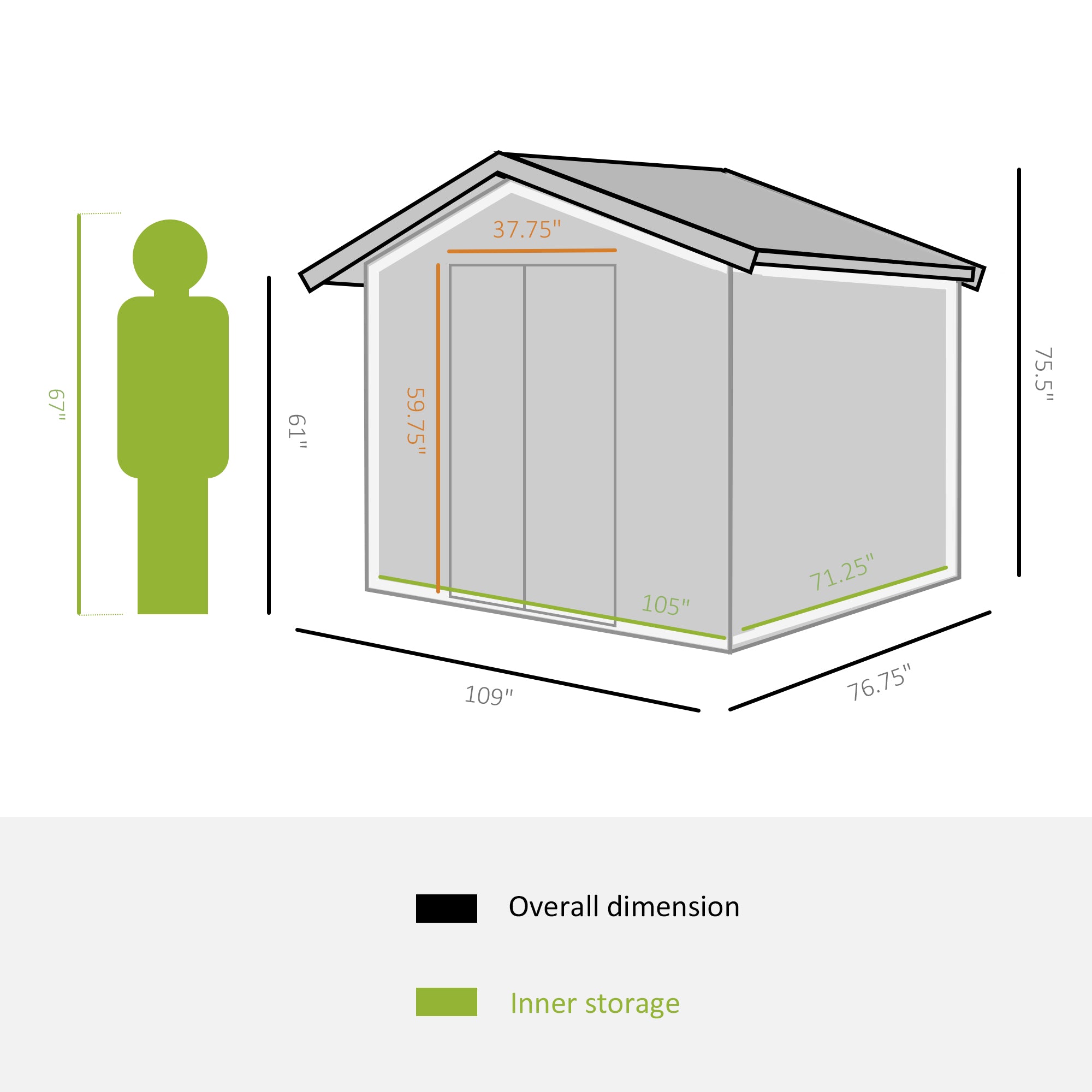 9.1' x 6.4' x 6.3' Garden Storage Shed w/Floor Foundation Outdoor Patio Yard Metal Tool Storage House w/ Double Doors Green Sheds   at Gallery Canada