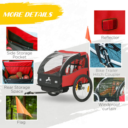 2 Seat Bike Trailer for Kids, Baby Stroller with Storage Bag, 5 Point Harness, Bicycle Trailer with 20" Wheels, Red Kids Bike Trailers   at Gallery Canada