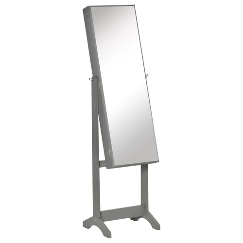 Jewelry Cabinet Floor Standing, Lockable Jewelry Organizer with Full-Length Mirror, 3 Angle Adjustable, Grey