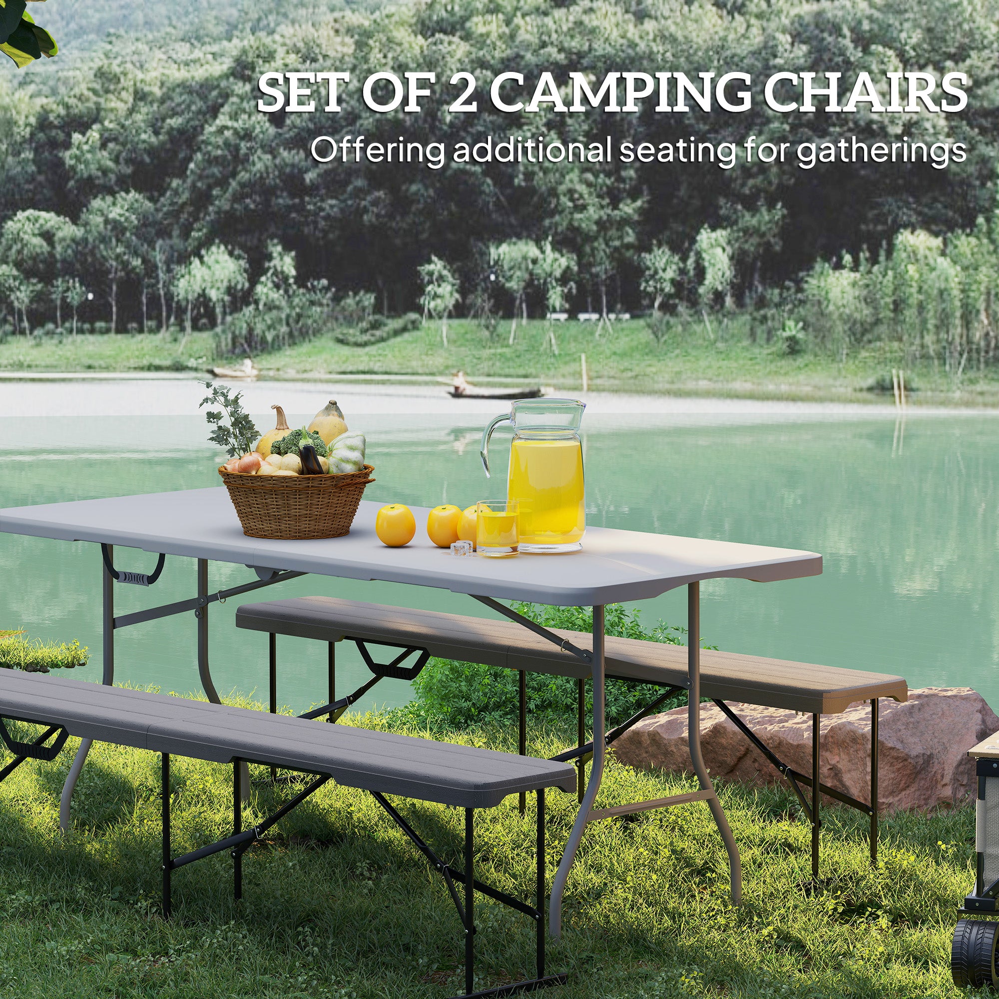 6 ft Plastic Bench Seat, 2 PC Portable Foldable Folding Bench with Carrying Handle for Picnic Camping, Distressed Brown Garden Accessories at Gallery Canada
