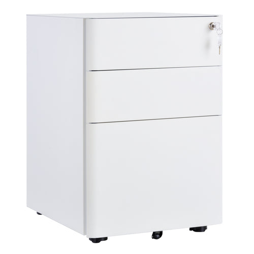 3 Drawer Filing Cabinet, Steel Home Office Storage Cabinet with Wheels, Lock for A4, Letters, Legal-sized Files, White