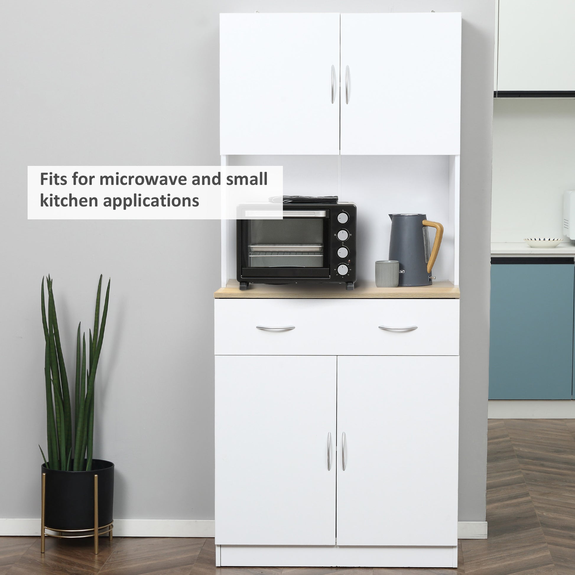 71" Freestanding Kitchen Pantry Cabinet with Adjustable Shelf, Countertop and Drawers, White Kitchen Pantry Cabinets   at Gallery Canada