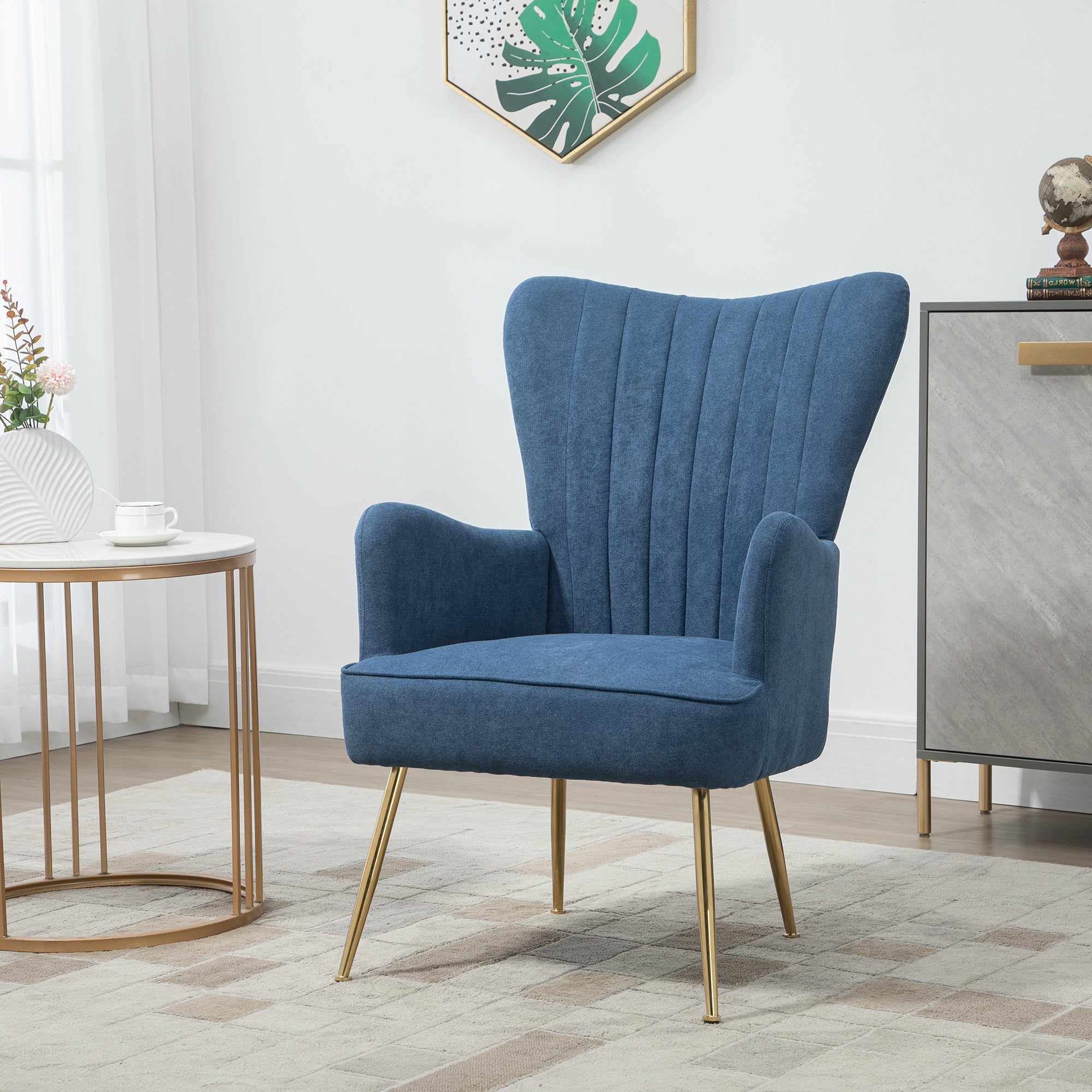 Velvet Accent Chairs, Modern Living Room Chair, Tall Back Leisures Chair with Steel Legs for Bedroom, Dinning Room, Waiting Room, Blue Accent Chairs   at Gallery Canada