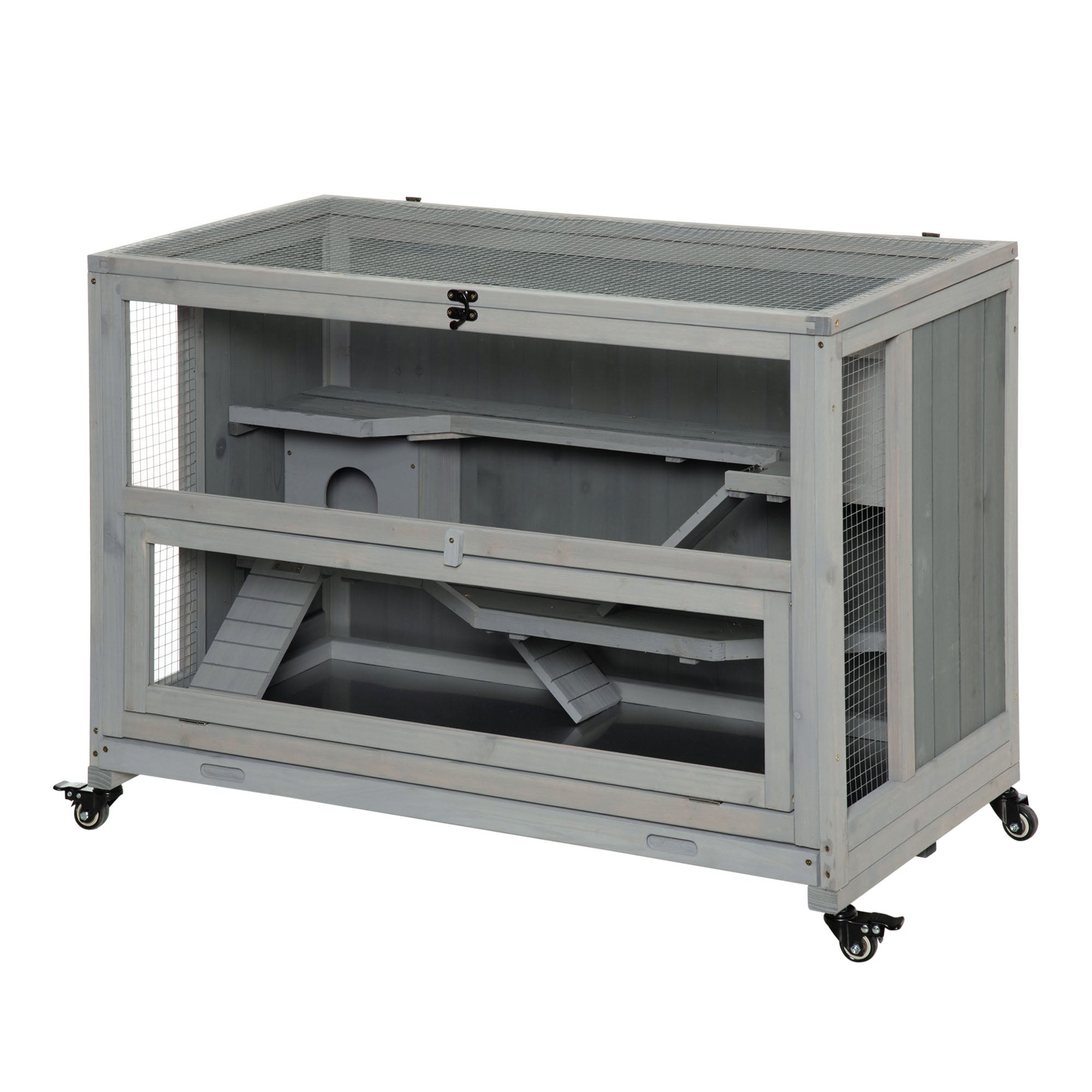 3 Tier Wooden Hamster Cage with Wheels for Dwarf Hamster, Light Grey Hamster Cages Light Grey at Gallery Canada