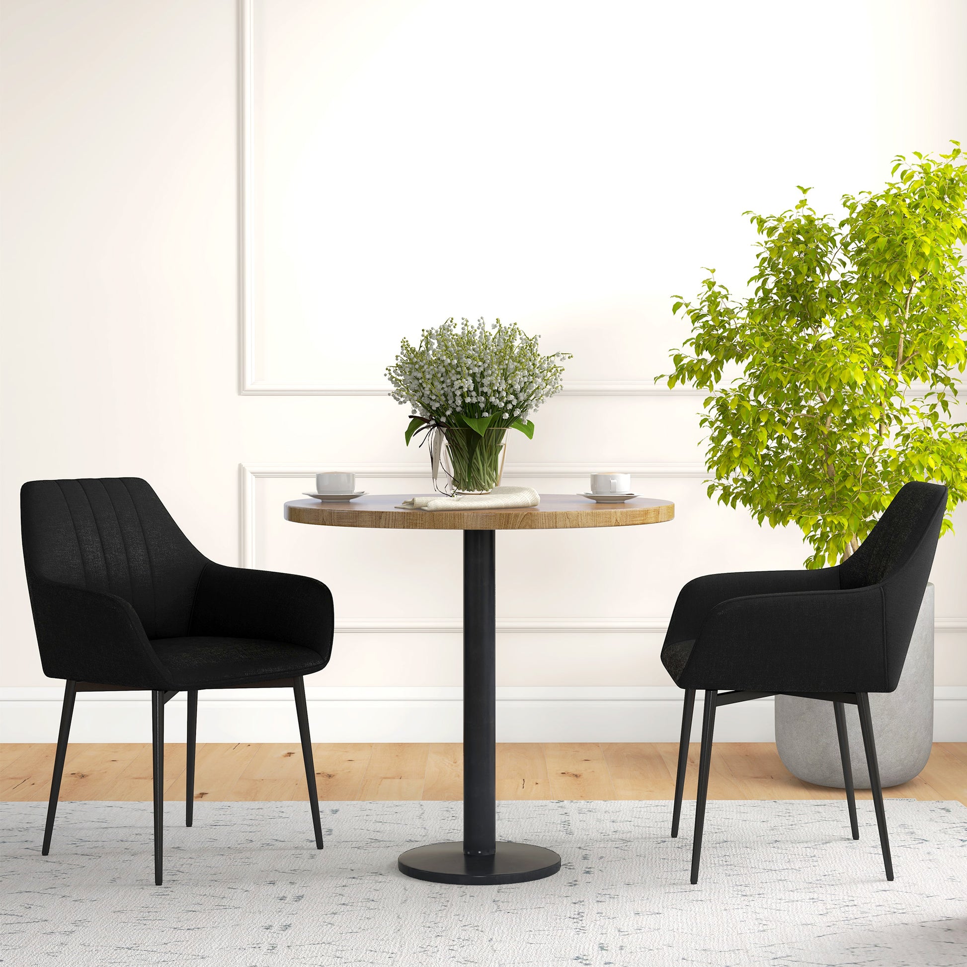 Dining Chairs Set of 2, Upholstered Linen Fabric Accent Chairs with Metal Legs, Black Dining Chairs   at Gallery Canada