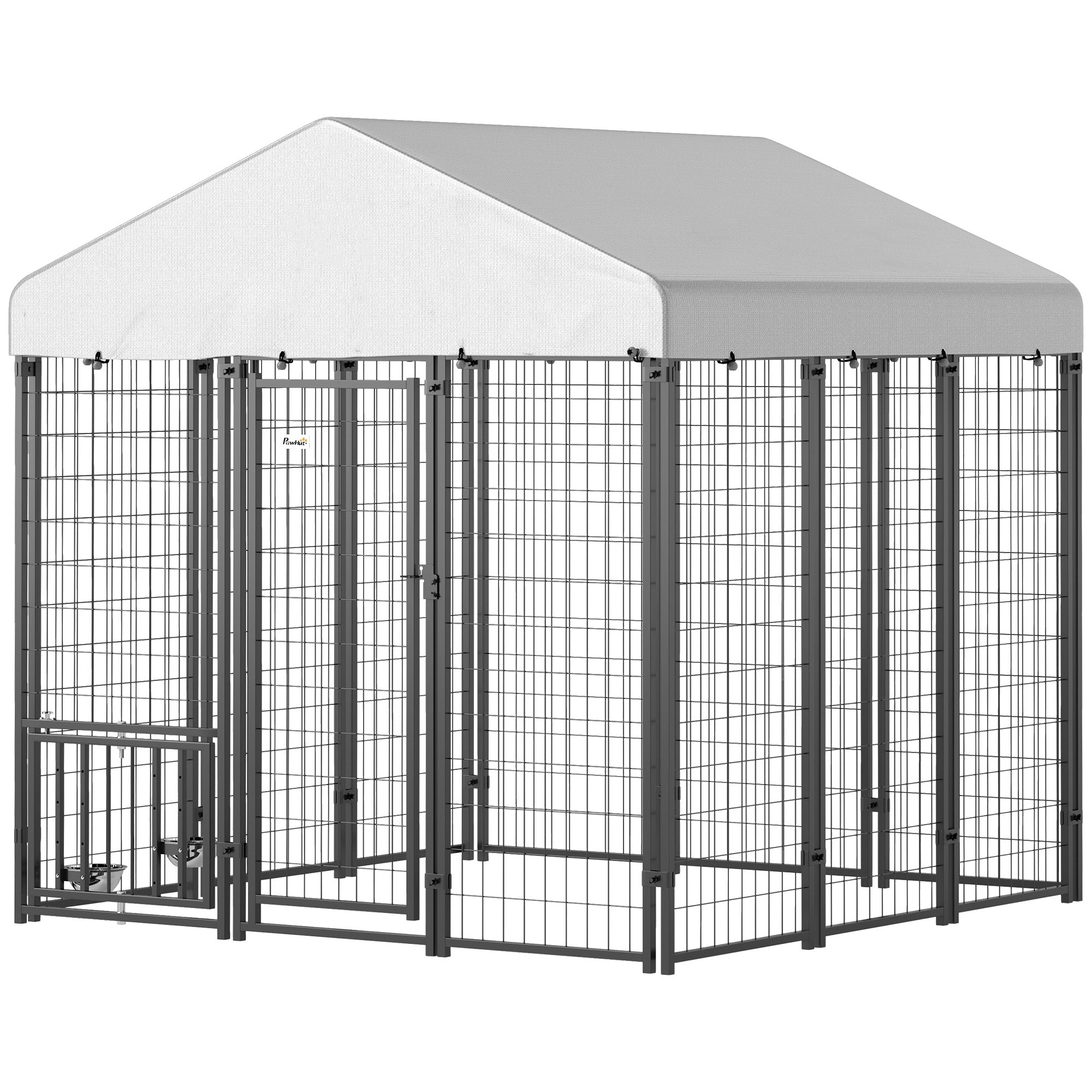 Outdoor Dog Kennel with Waterproof UV-Resistant Cover, Rotating &; 4-Level Adjustable Feeding Bowls, 5.9 x 5.9 x 6 ft Houses, Kennels & Pens Multi Colour at Gallery Canada
