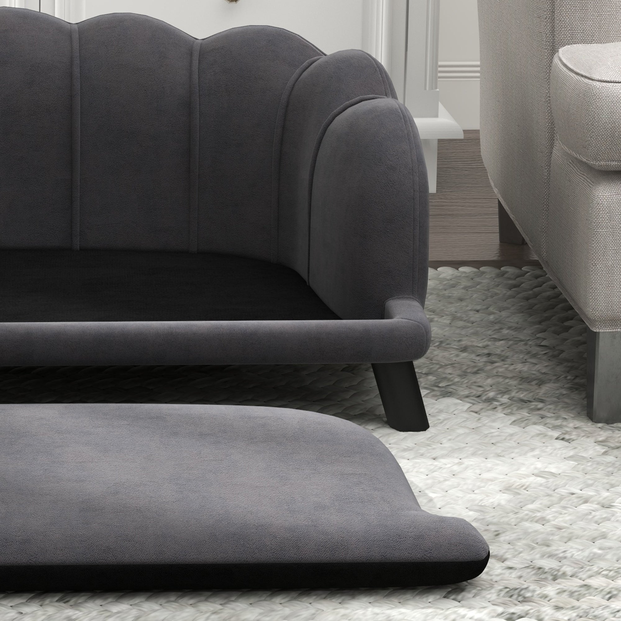 Dog Sofa with Removable Cushion Wood Legs for Medium and Large Dogs, Dark Grey Dog Sofas at Gallery Canada