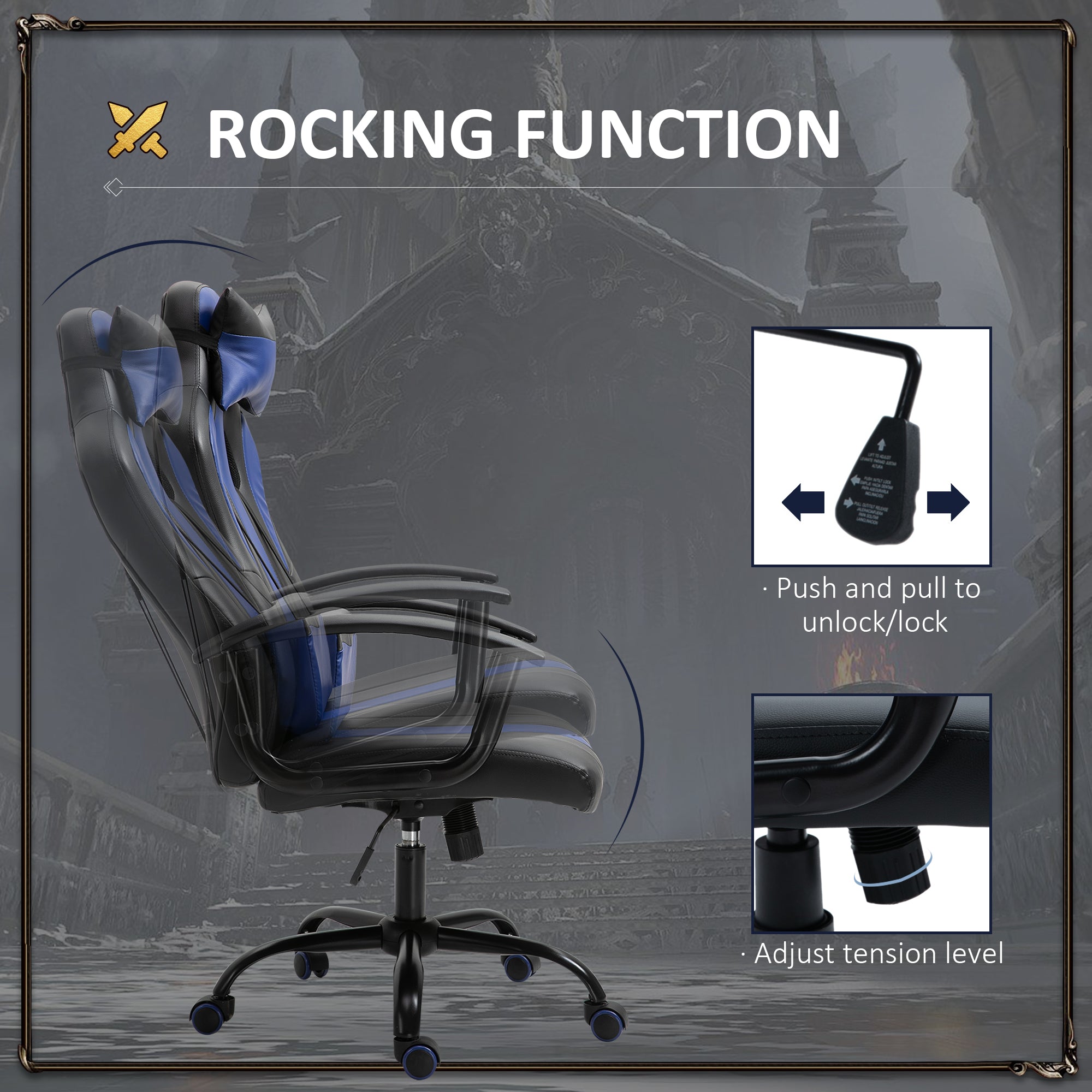 Adjustable Racing Gaming Chair High Back Racing Style with Lumbar Support and Pillow Blue Video Game Chairs   at Gallery Canada