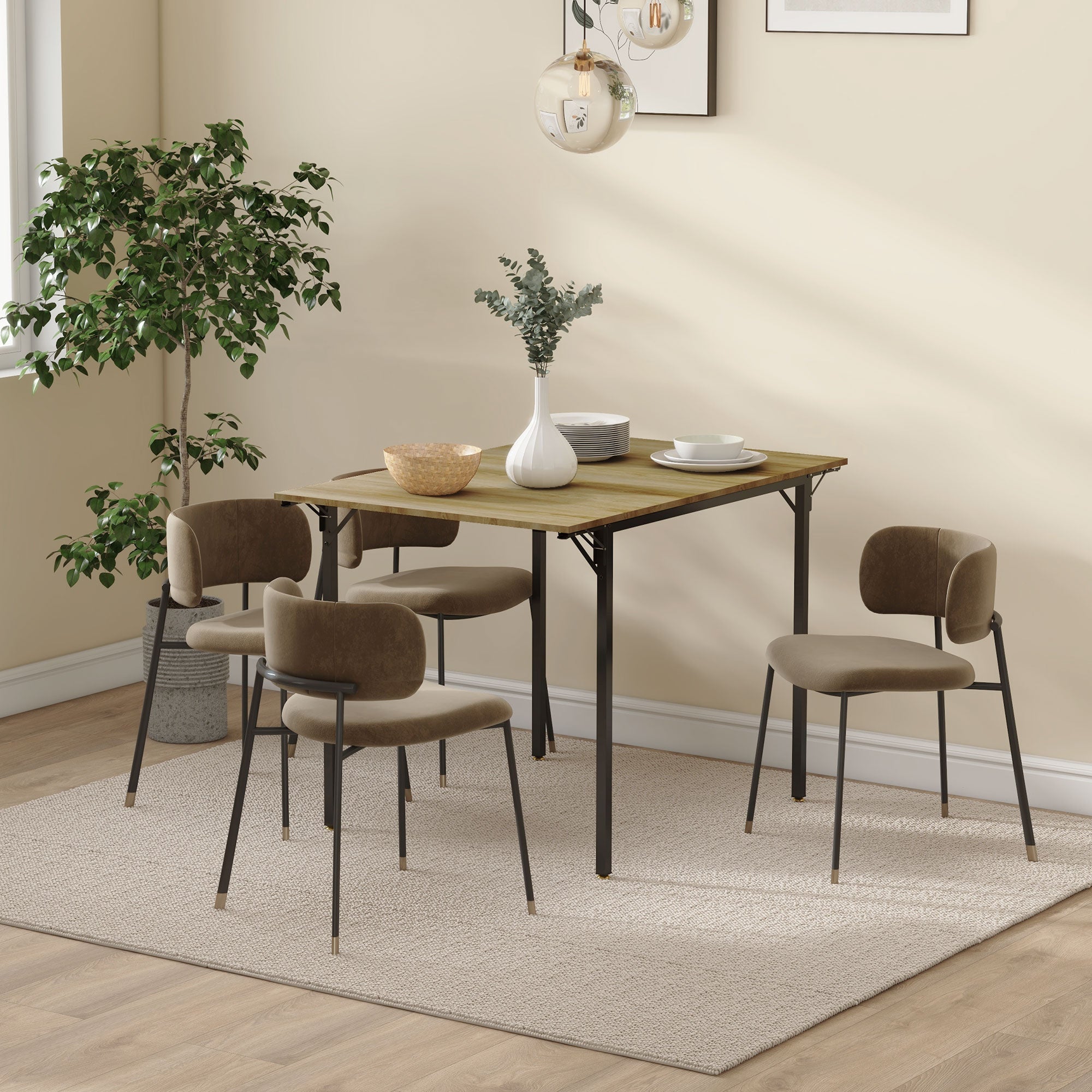 Drop Leaf Folding Dining Table for Small Space, Extendable Kitchen Table for 2 to 4 People, Natural Wood Dining Tables   at Gallery Canada