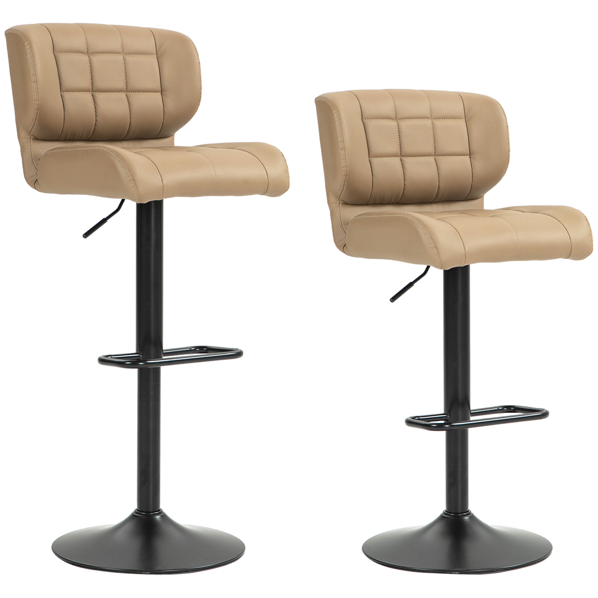 Swivel PU Leather Barstools Set of 2 Adjustable Bar Stools with Footrest Back for Kitchen Counter Dining Room Khaki Bar Stools   at Gallery Canada