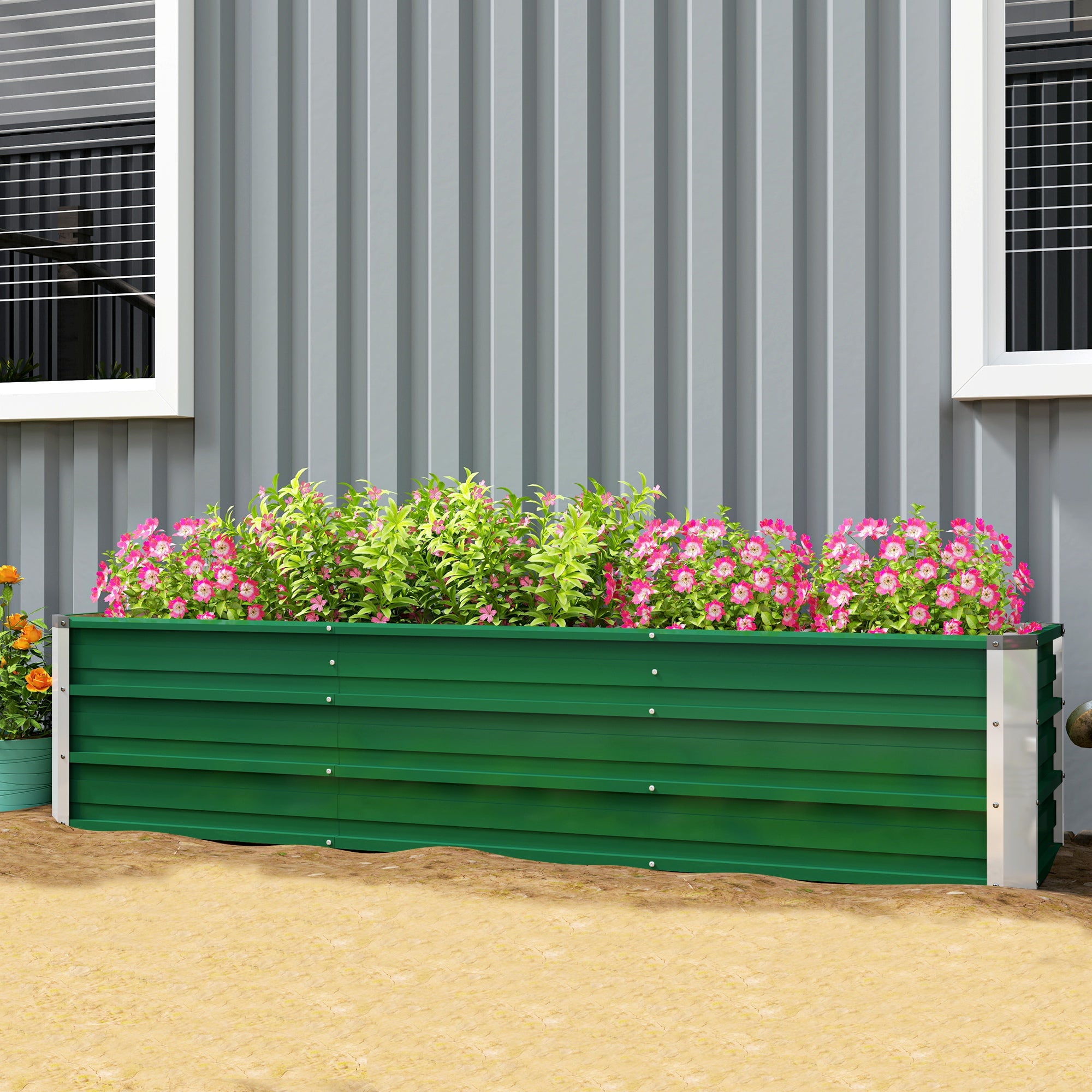 6' x 1.5' x 1.3' Galvanized Raised Garden Bed, Elevated Large Metal Planter Box w/ Install Gloves for Backyard, Patio to Grow Vegetables, Herbs, and Flowers, Green Galvanized Planter Boxes at Gallery Canada