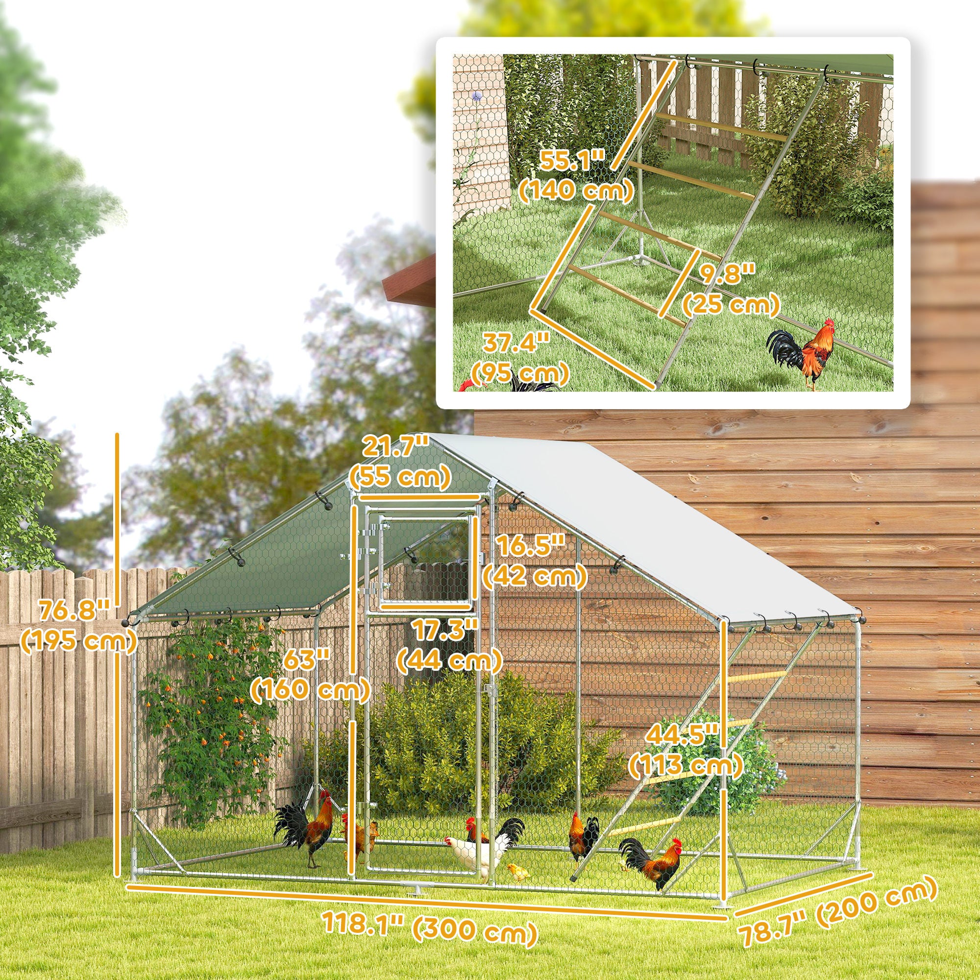Large Metal Chicken Run with Waterproof &; UV-Resistant Cover, Feeding Door, Hanging Feeder, Perch for 6-8 Chickens Chicken Coops at Gallery Canada