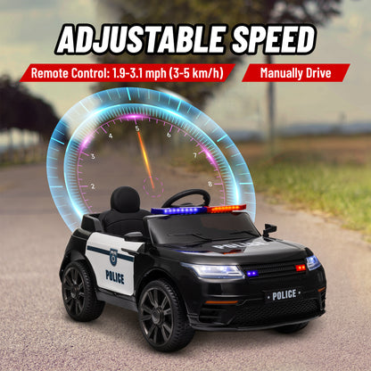 12V Kids Electric Police Car w/ Remote Control, Spring Suspension, Training Wheel, Siren, Music, Light, Horn, Black Electric Toy Cars   at Gallery Canada