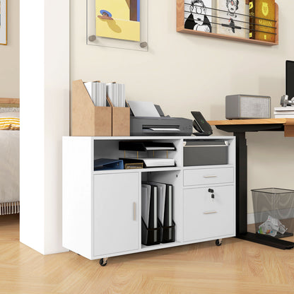 Mobile Printer Stand with Charging Station and USB Ports, Locking Filing Cabinet for A4 and Letter Size, White Office Cabinets & Cupboards White  at Gallery Canada