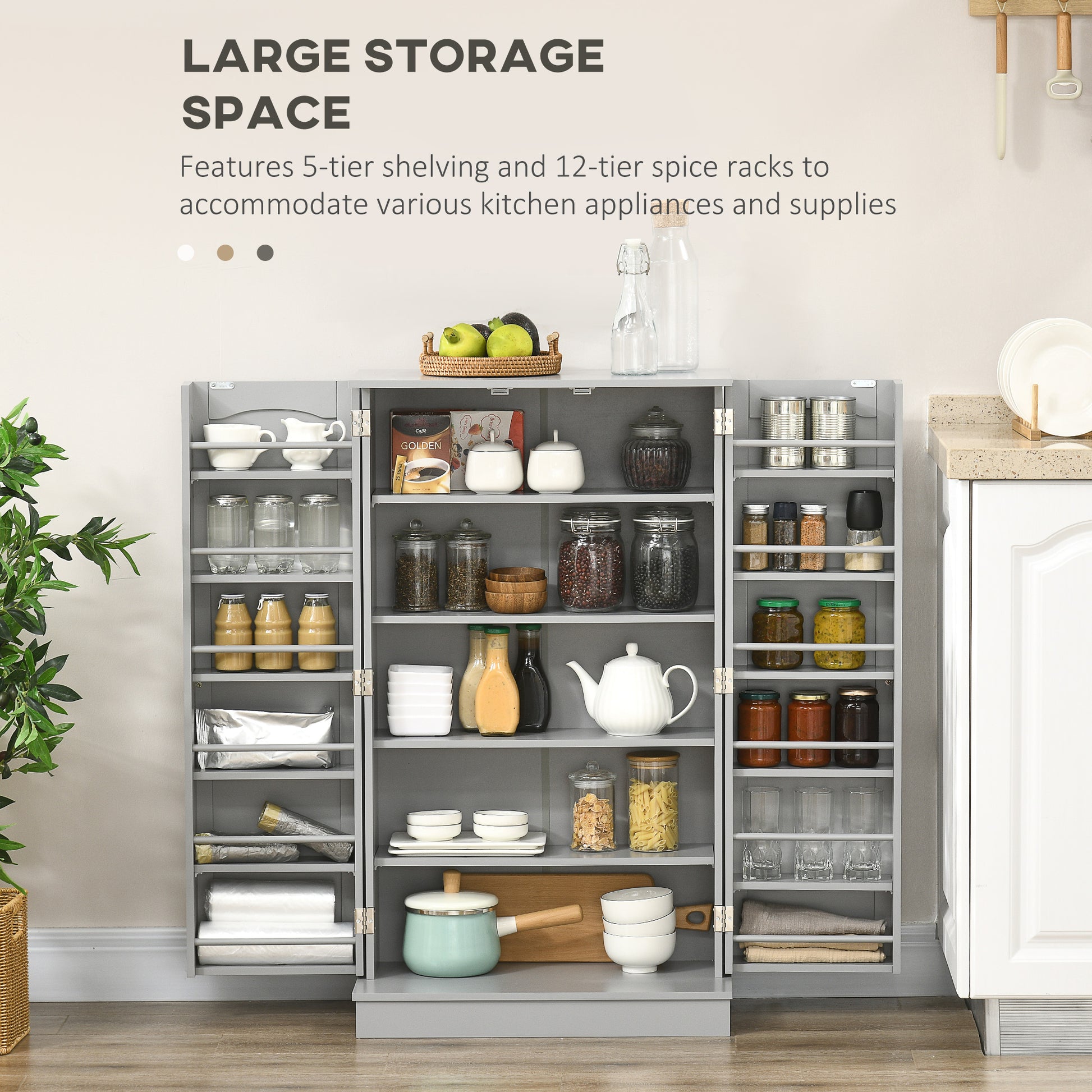 41" Storage Cabinet, 2-Door Kitchen Pantry Cabinet with 5-tier Shelving, 12 Spice Racks and Adjustable Shelves, Grey Kitchen Pantry Cabinets   at Gallery Canada