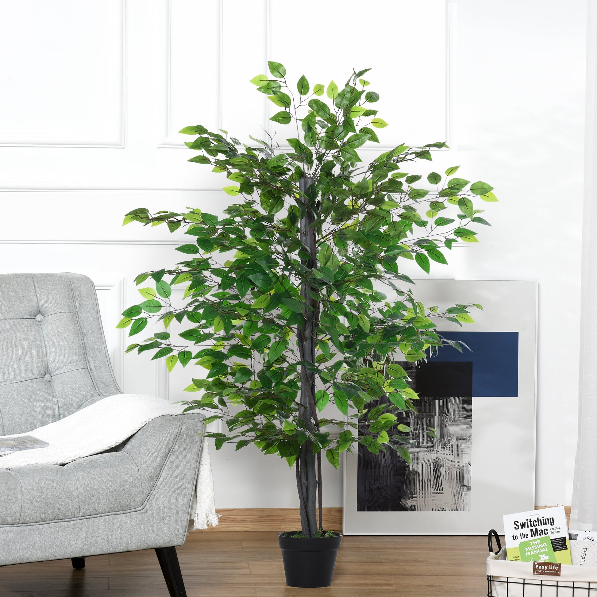 4.75FT Artificial Ficus Tree, Fake Tree with Leaves, Faux Plant in Nursery Pot for Indoor and Outdoor Decoration Artificial Trees   at Gallery Canada