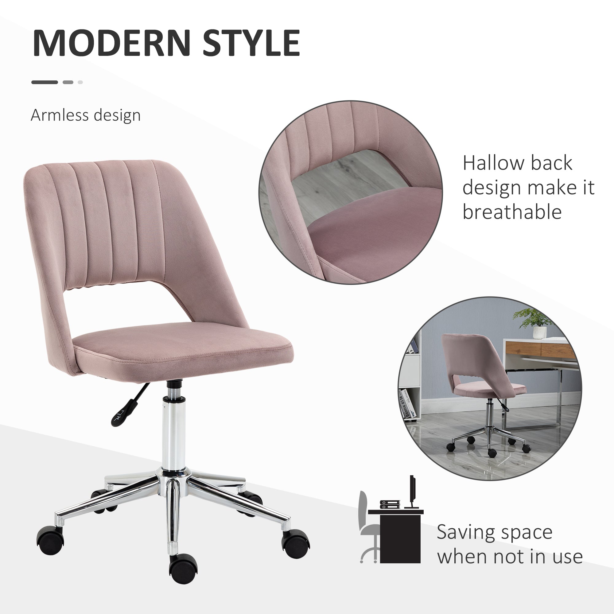 Mid Back Office Chair Velvet Fabric Swivel Scallop Shape Computer Desk Chair, Pink Office Chairs at Gallery Canada