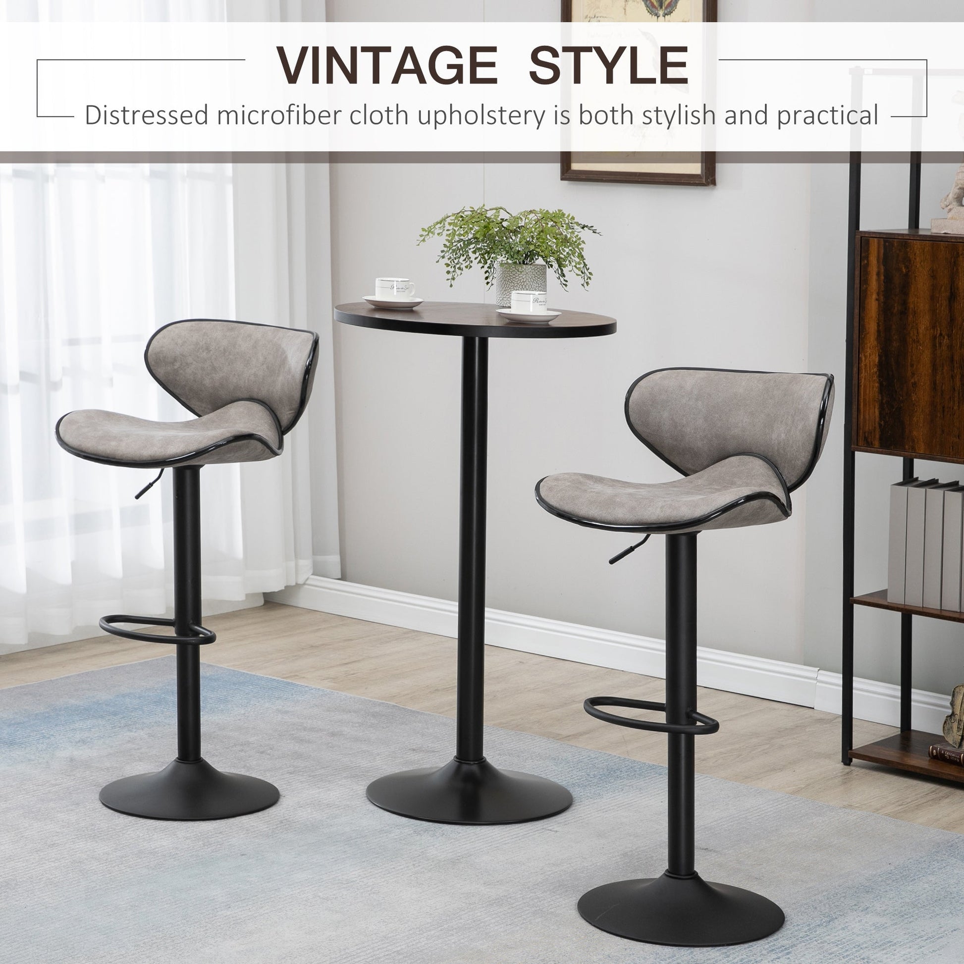 Swivel Adjustable Bar Stools Set of 2 with Backrest and Footrest, Taupe Grey Bar Stools   at Gallery Canada