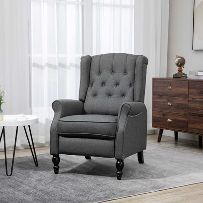 Wingback Reclining Chair with Footrest, Button Tufted Recliner Chair with Rolled Armrests for Living Room, Dark Grey Single Sofas   at Gallery Canada