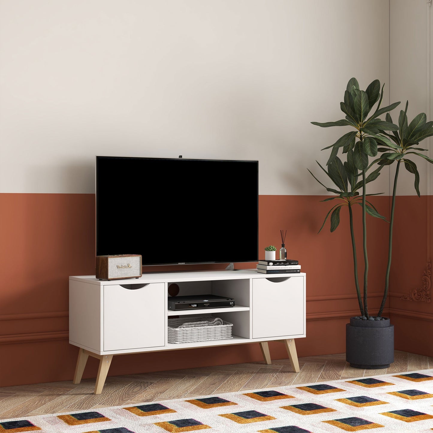 TV Stand with 2 Storage Cabinet Stand for TV's up to 50" for Living Room Office, Storage Entertainment Center, White TV Stands   at Gallery Canada