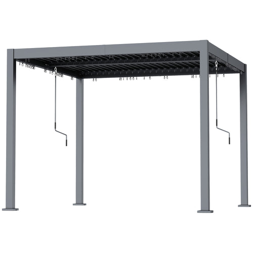 10' x 10' Louvered Pergola with Adjustable Metal Roof and Aluminum Frame, Outdoor Hardtop Gazebo with Drainage System
