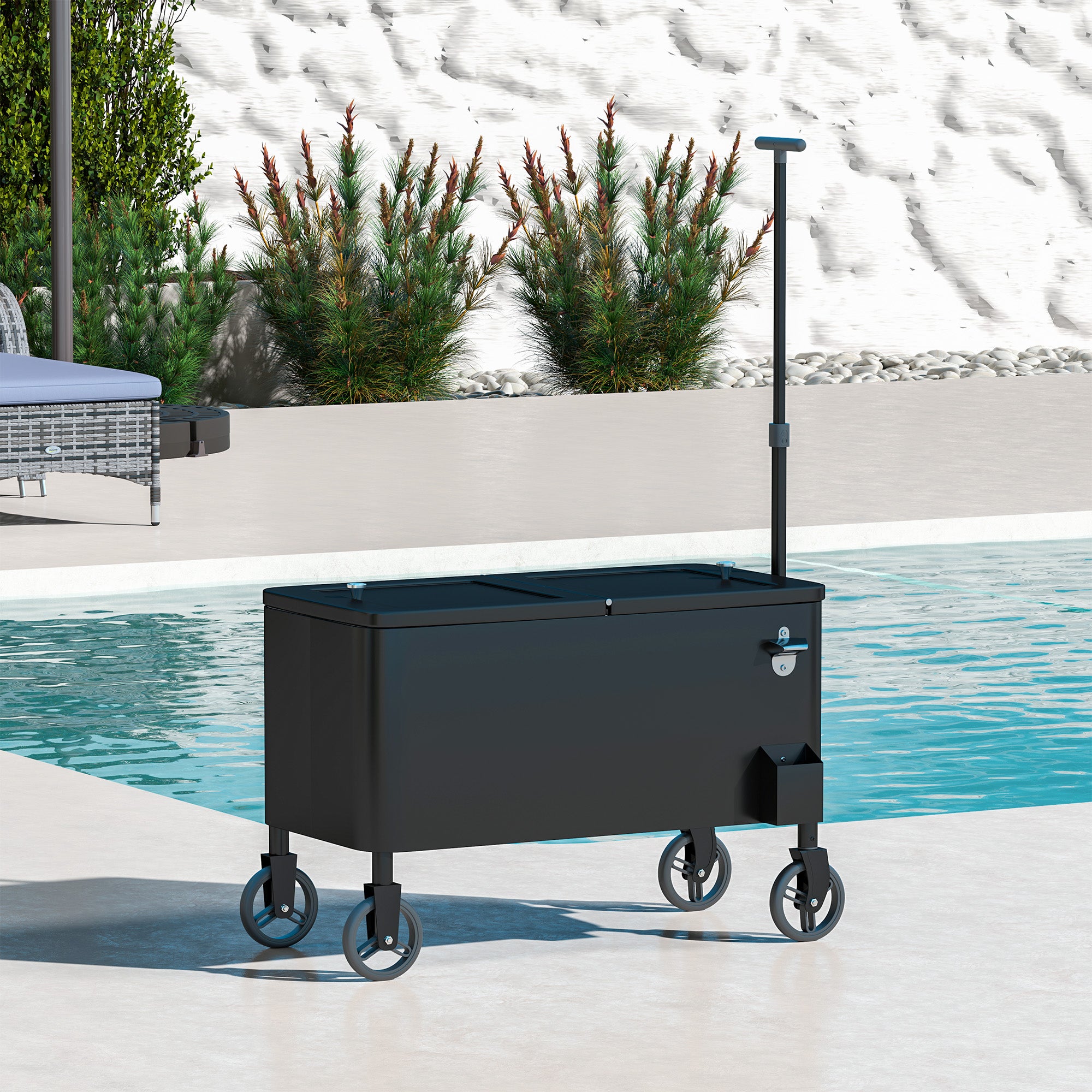 80-Qt Outdoor Patio Cooler Cart, Rolling Ice Chest with Adjustable Handle, Wheels, Bottle Opener, Drainage, Outdoor Beverage Cooler Bar Cart for Party BBQ Camping, Black Cooler Boxes at Gallery Canada