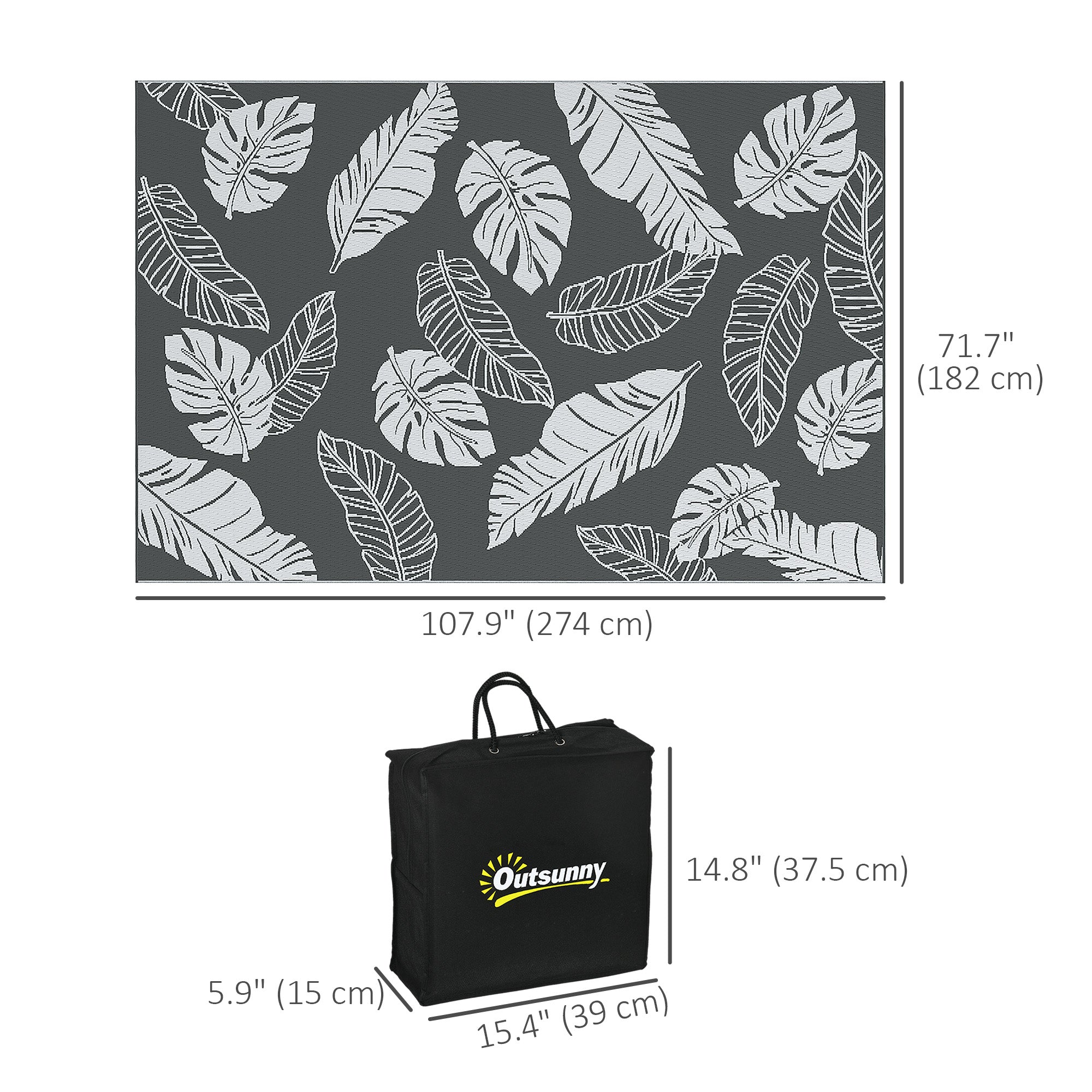 Reversible Outdoor RV Rug, Patio Floor Mat, 6' x 9' Plastic Rug for Backyard, Deck, Beach, Camping, Grey and White Garden Decor at Gallery Canada
