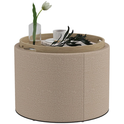 Round Coffee Table, End Table with Hidden Storage and Tray Top, Linen Upholstered Footrest for Living Room Coffee Tables Cream  at Gallery Canada