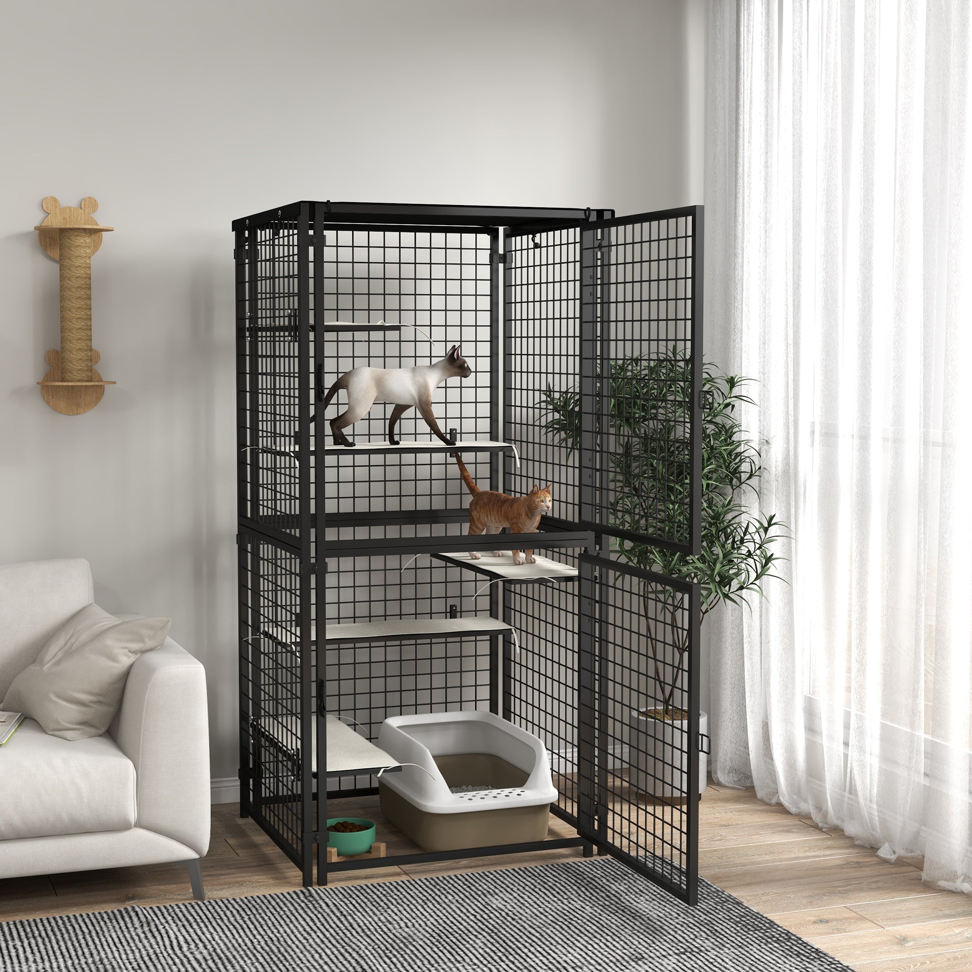 Cat Cage Multi-Level Catio Steel Outdoor Cat Enclosure w/ UV-and Water Resistant Cover, 5 Platforms, Soft Pads, Black Outdoor Cat Enclosures at Gallery Canada