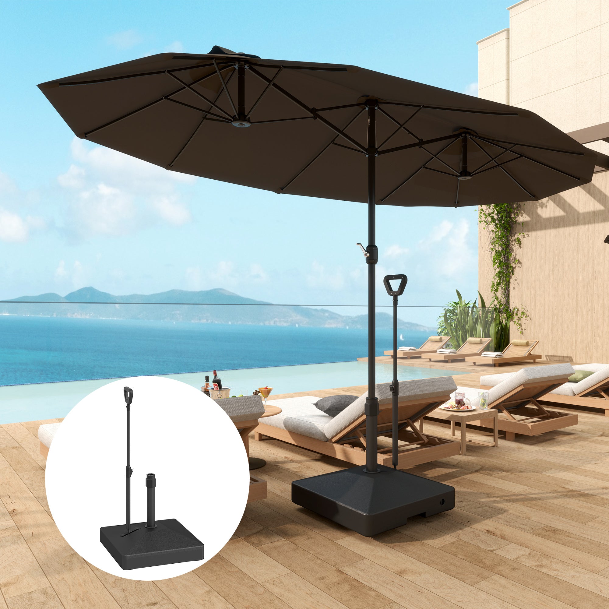 Patio Umbrella Base with Adjustable Wheels and Handle, Outdoor Patio Umbrella Stand, Filled Up to 121lbs with Stand, 99lbs with Water for Garden Poolside, Black Umbrella Bases at Gallery Canada