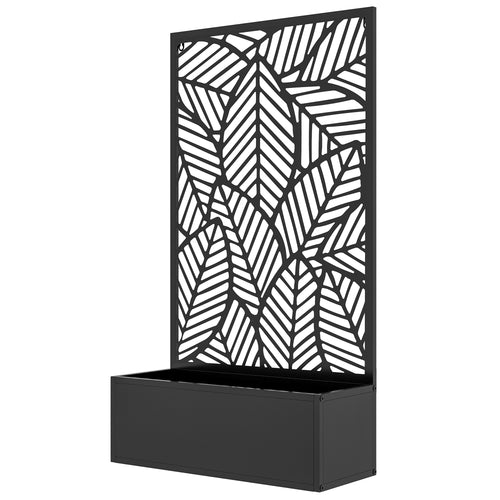 Metal Outdoor Raised Garden Bed with Privacy Screen, Privacy Panel and Planter Box, Wall-Mounted or Freestanding, Black