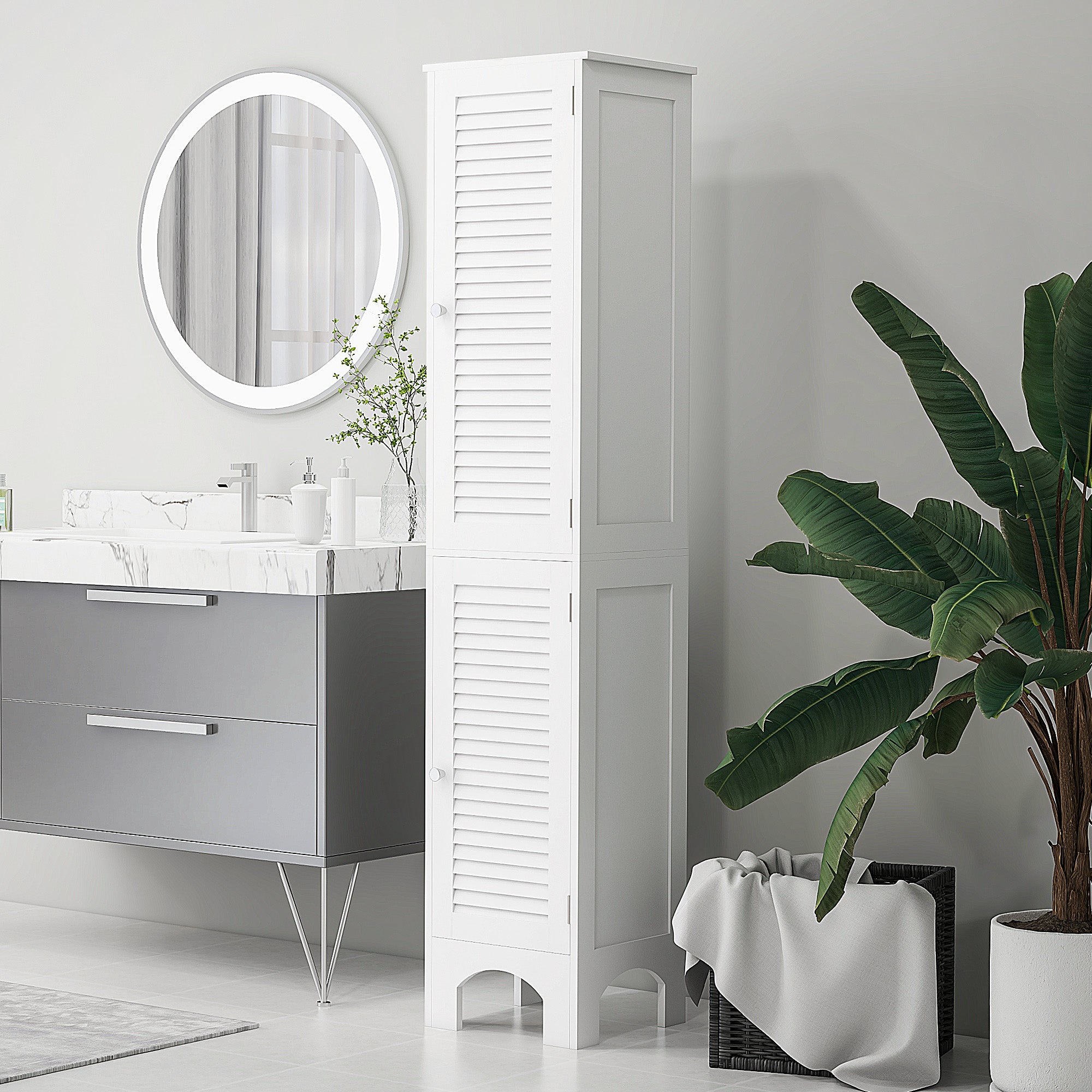 Narrow Bathroom Cabinet, Tall Bathroom Storage Cabinet with Shelves and Doors, White Bathroom Cabinets   at Gallery Canada