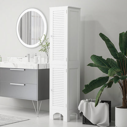 Narrow Bathroom Cabinet, Tall Bathroom Storage Cabinet with Shelves and Doors, White Bathroom Cabinets   at Gallery Canada