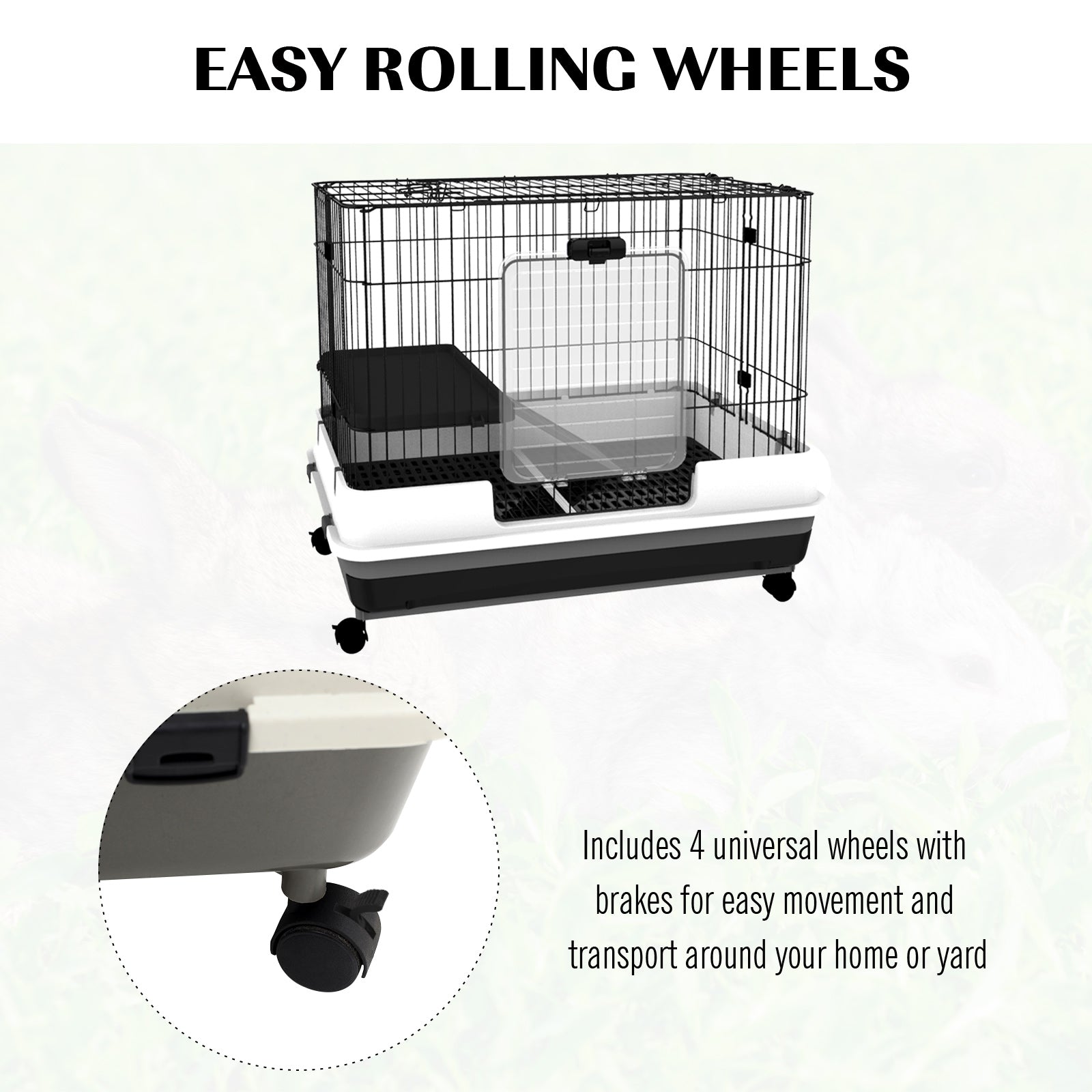 32"L 2-Level Small Animal Cage Rabbit Hutch with Universal Lockable Wheels, Slide-Out Tray for Bunny, Chinchillas, Ferret, Black Rabbit Hutch   at Gallery Canada