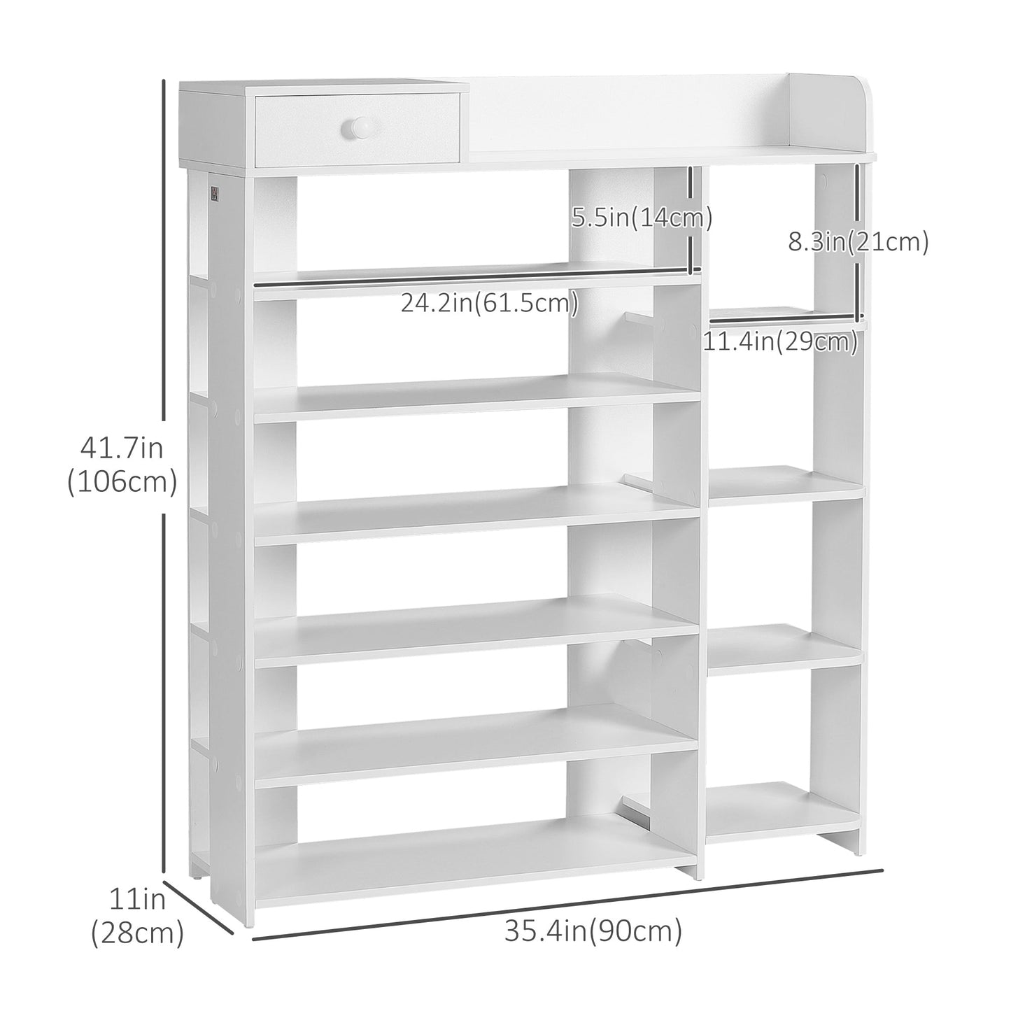 Shoe Rack Storage Shoe Organizer with Drawer, Boot Rack, for Entryway Closet Hallway, 35.4"x11"x41.7", White Shoe Storage Cabinets & Racks   at Gallery Canada