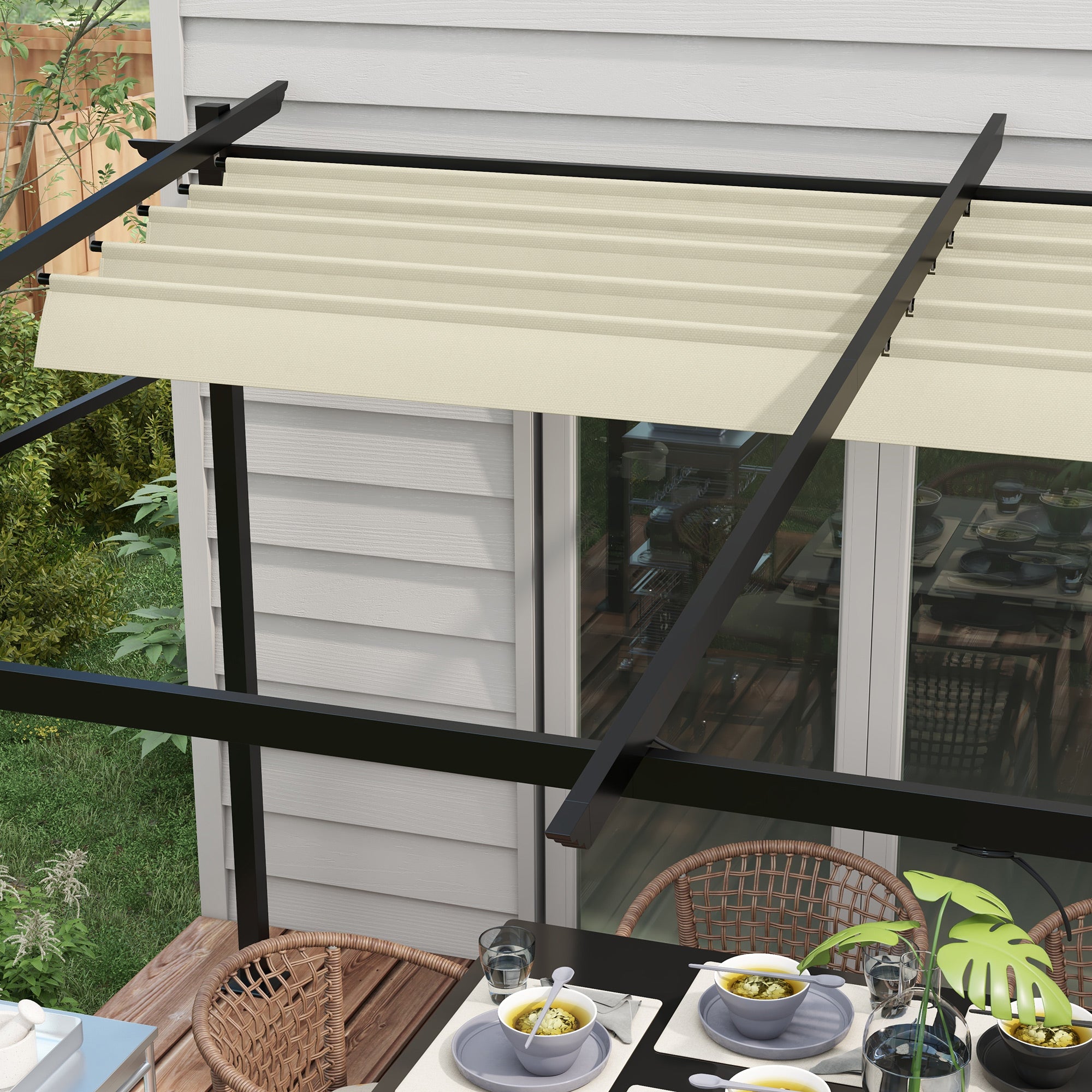 Metal Pergola with Sliding Roof Canopy, Retractable Pergola Canopy, 10' x 13', Beige Pergolas at Gallery Canada