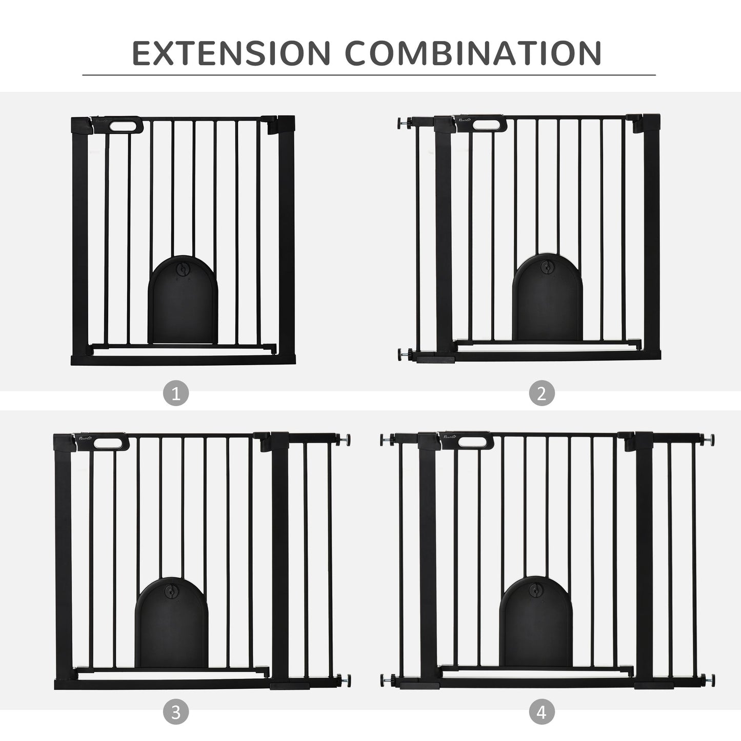 Extra Wide Pet Gate with Cat Door, Auto Close, Double Locking, Black Houses, Kennels & Pens   at Gallery Canada