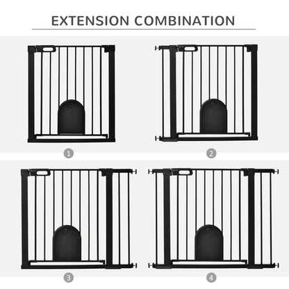 Extra Wide Pet Gate with Cat Door, Auto Close, Double Locking, Black Houses, Kennels & Pens   at Gallery Canada