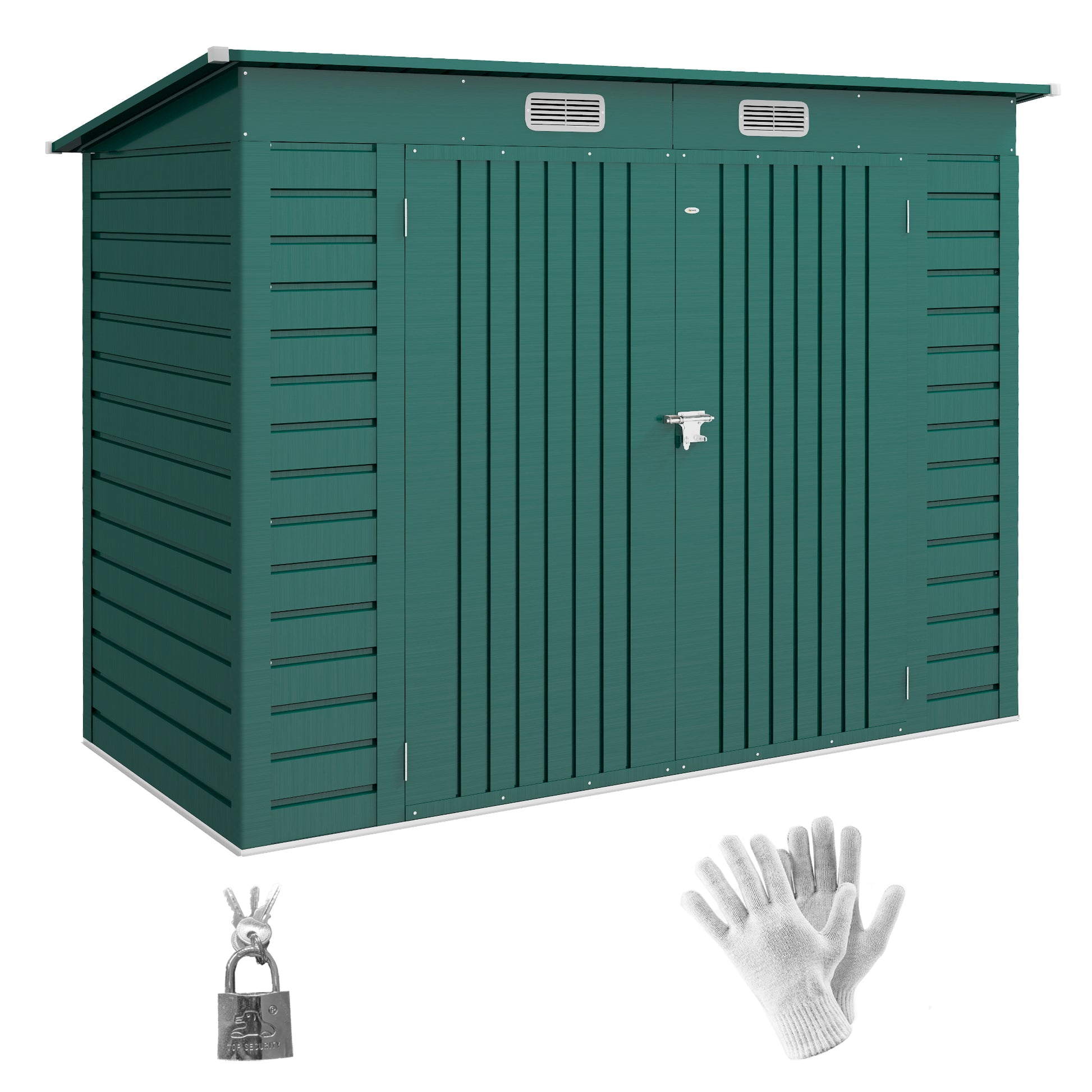 8 x 4FT Galvanized Garden Storage Shed, Metal Outdoor Shed with Double Doors and 2 Vents, Green Sheds   at Gallery Canada