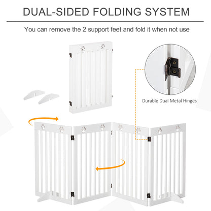 80" Extra Wide Freestanding Pet Gate Dog Barrier Folding Safety Fence with 4 Panel Support Feet for Doorway Stairs White Houses, Kennels & Pens   at Gallery Canada