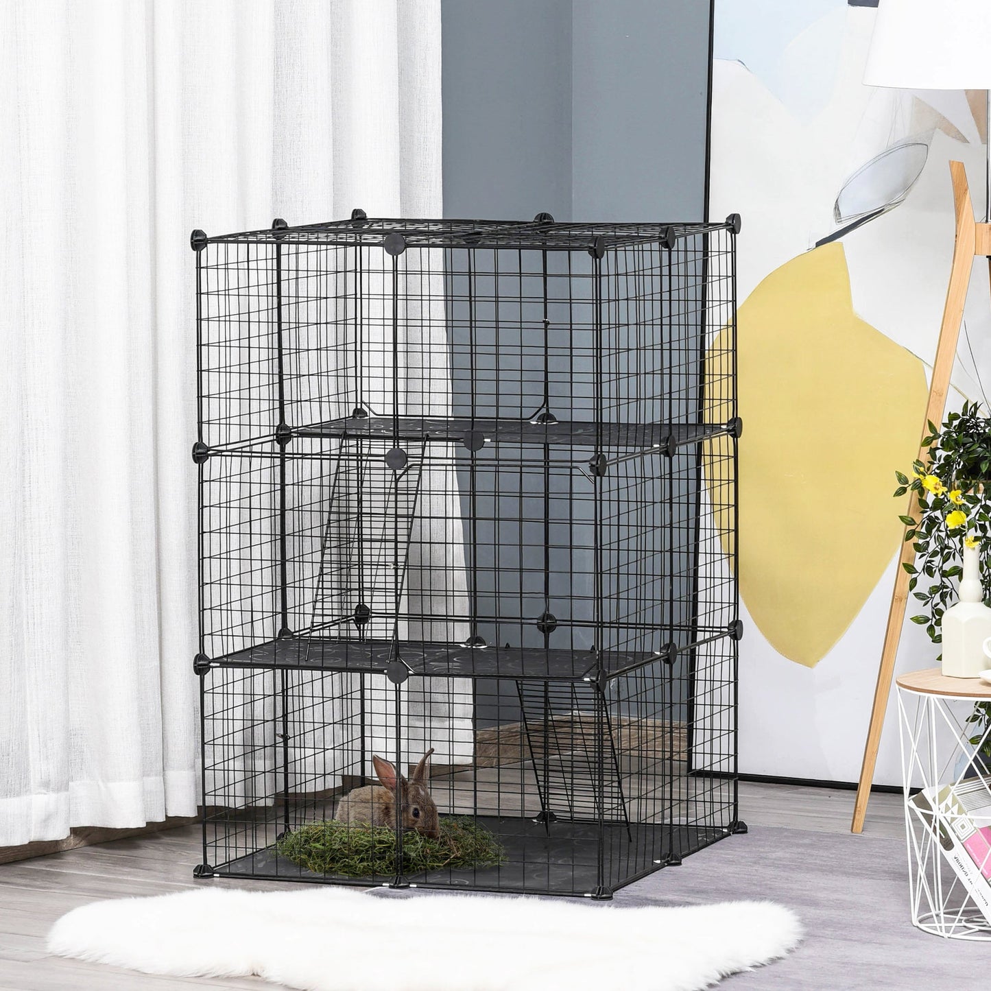 39 Pcs Small Animal Cage Bunny Hutch Portable Metal Wire with Ramps for Kitten Chinchilla, Black Houses & Habitats   at Gallery Canada